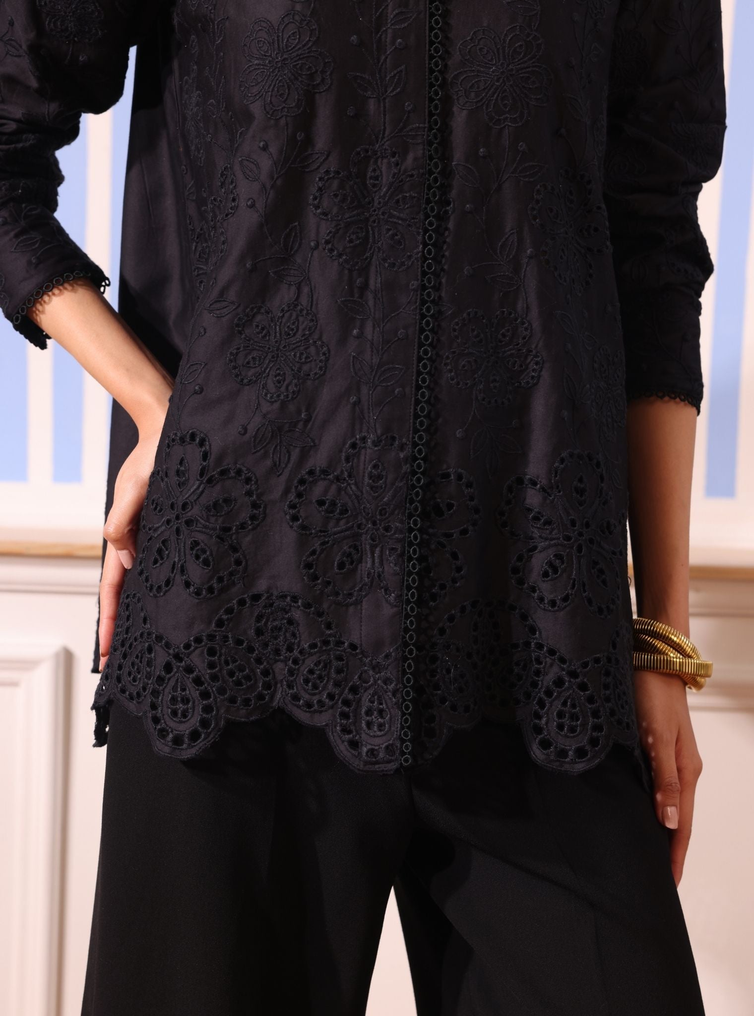 Mulmul Cotton Romy Black Shirt