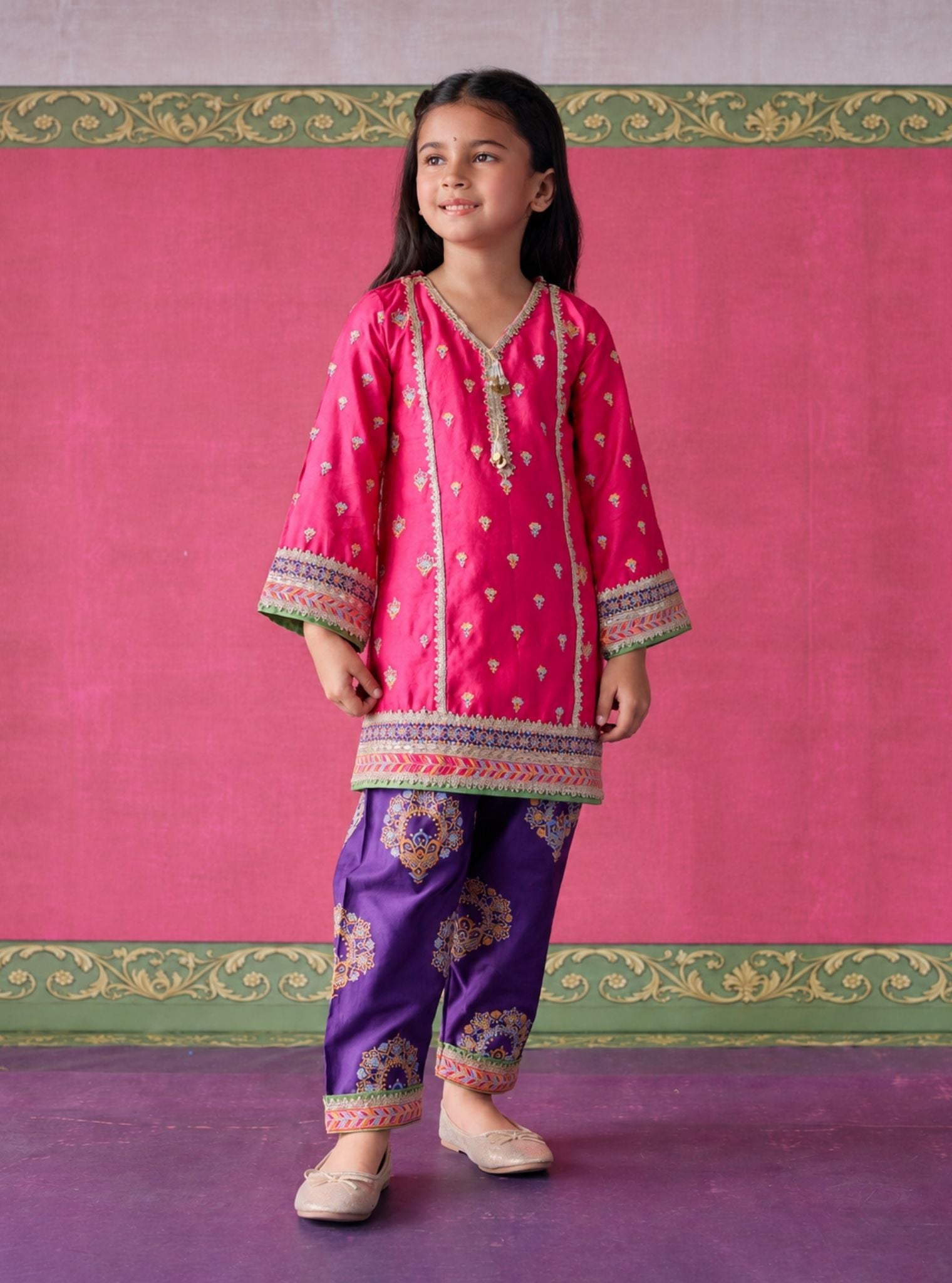 Neeri Pima Satin Fuchsia Kurta Set