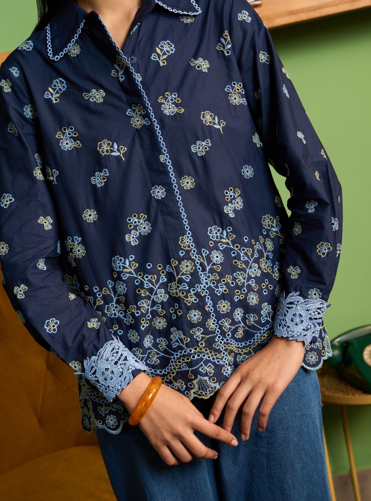 Zaniya Cotton Navy Shirt