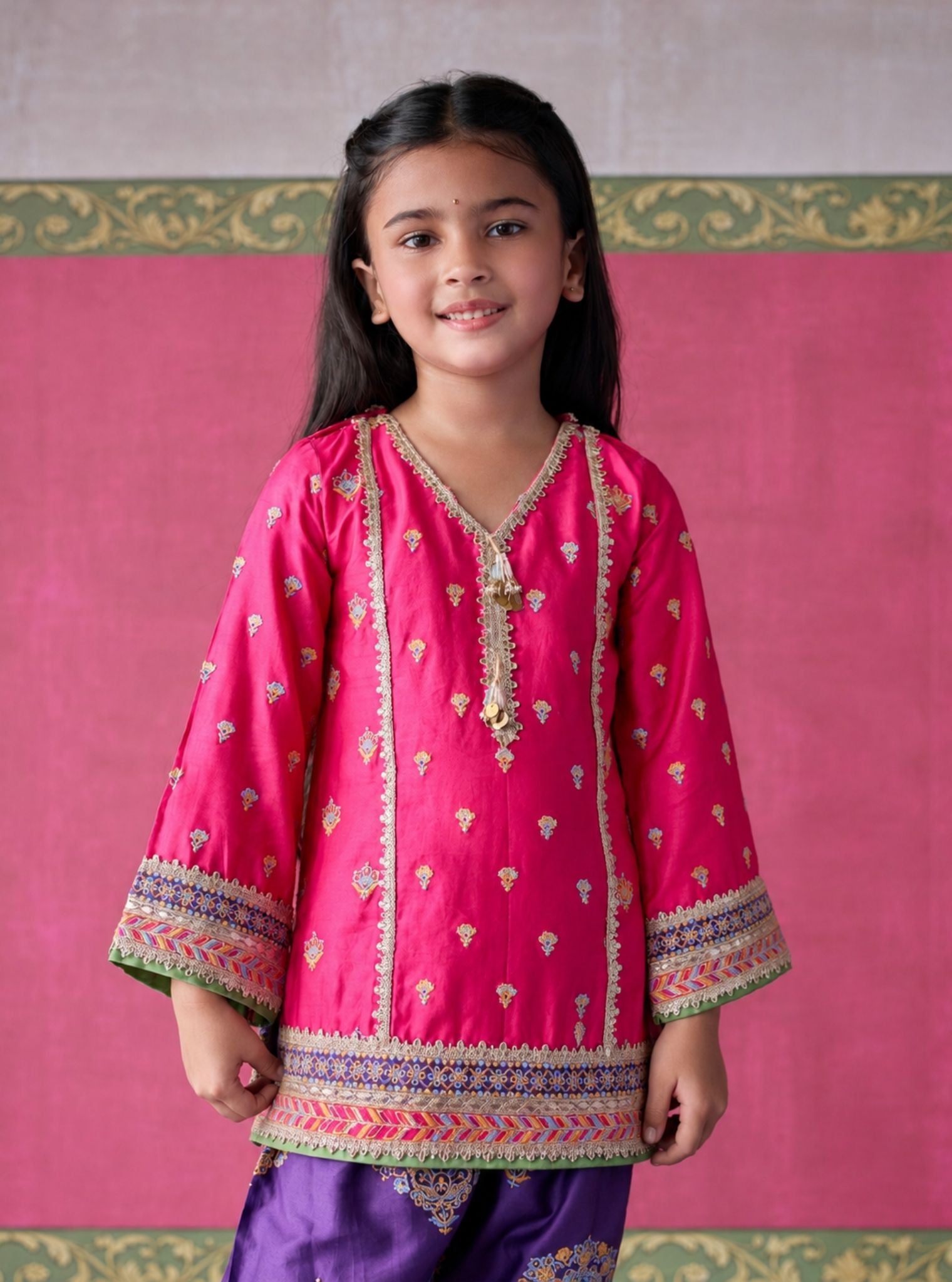 Neeri Pima Satin Fuchsia Kurta Set