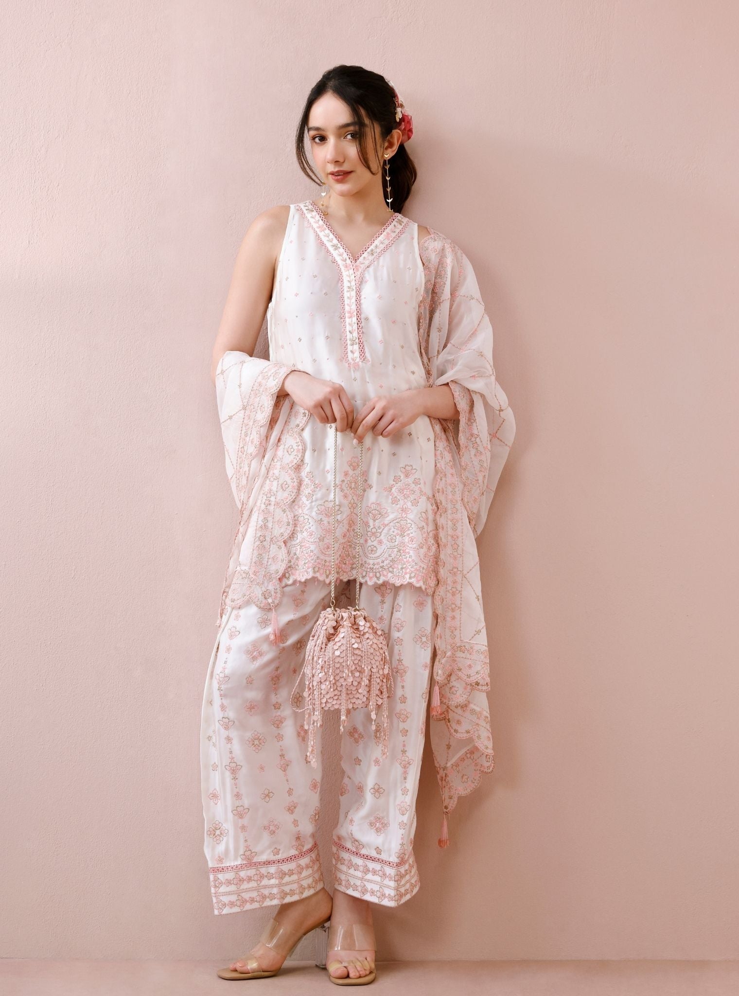 Novie Cupro Satin Off-White Kurta Set