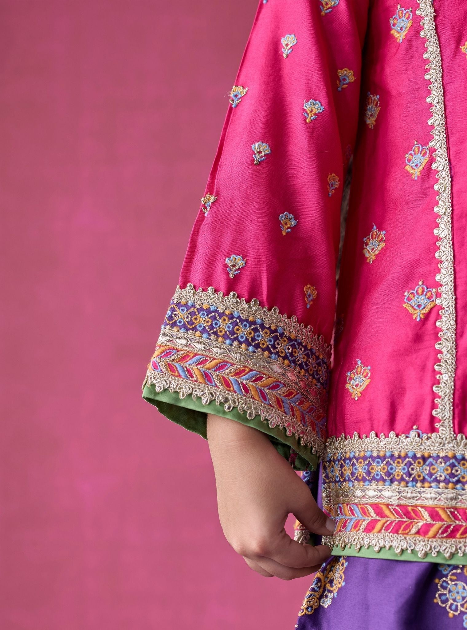 Neeri Pima Satin Fuchsia Kurta Set