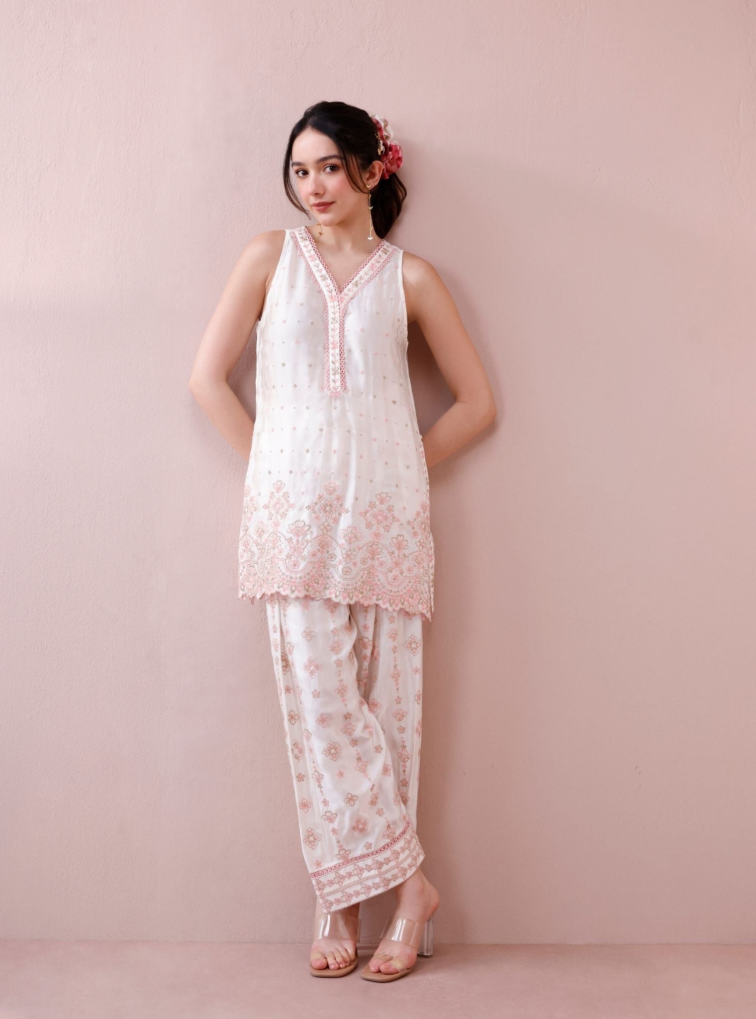 Novie Cupro Satin Off-White Kurta Set