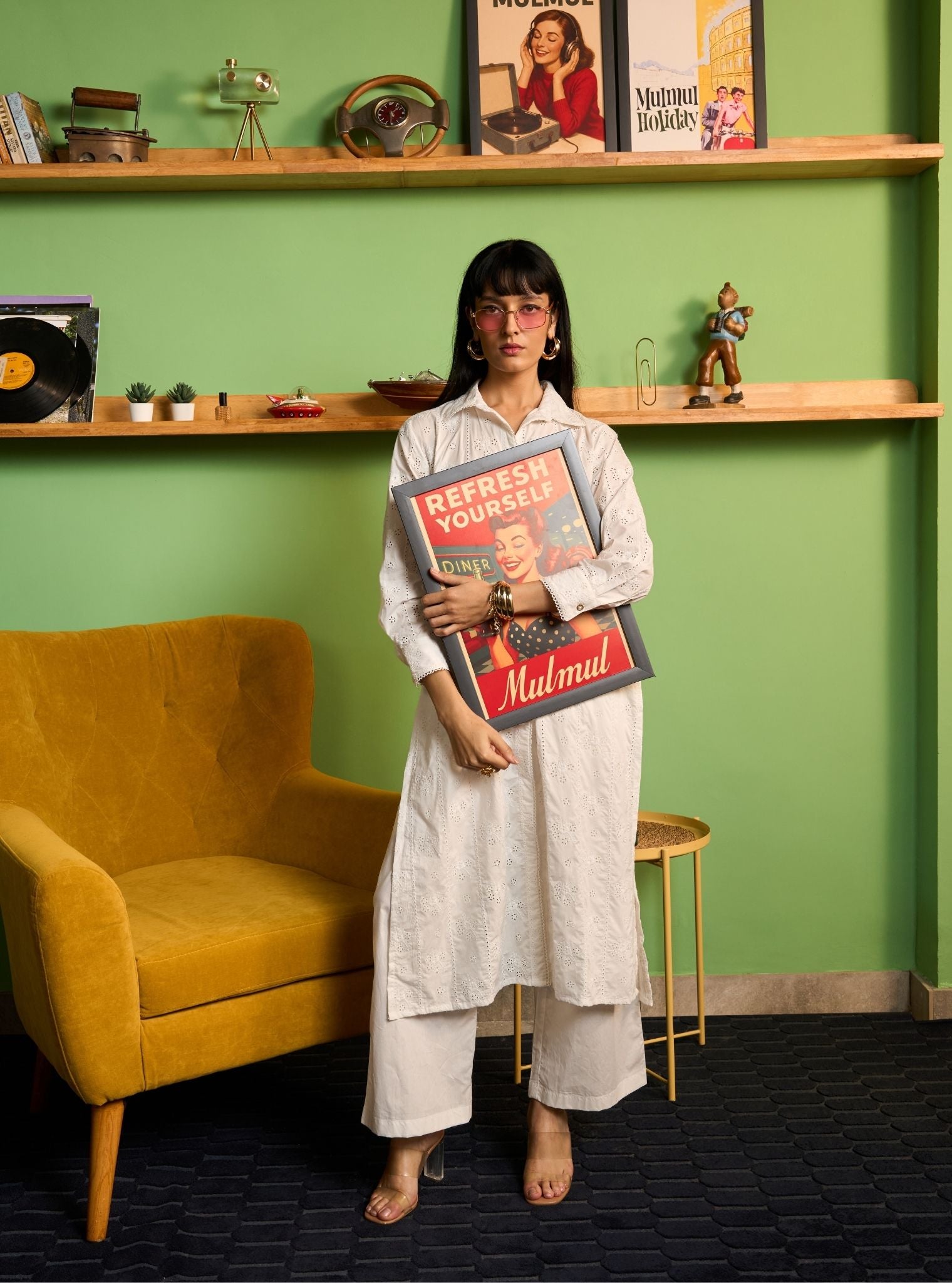 Zareenah Cotton White Kurta Shirt Set