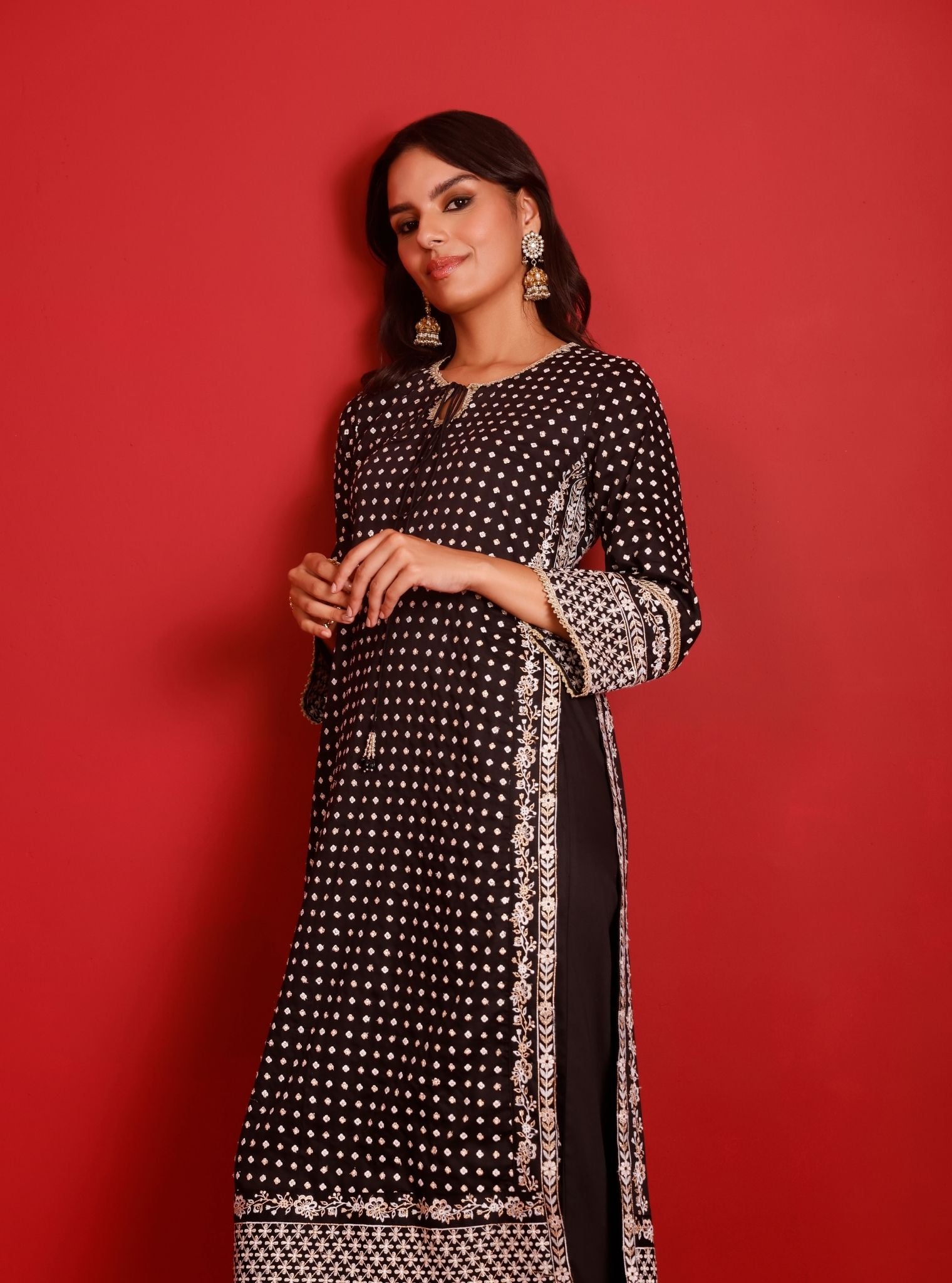 Reya Pima Satin Black Kurta Set