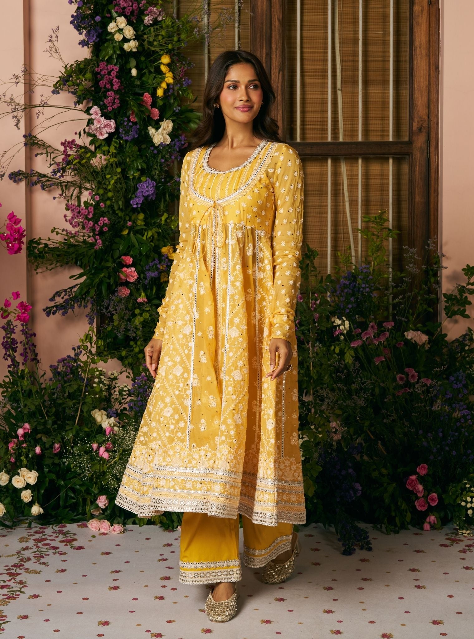 Afsana Organza Mustard Anarkali Set