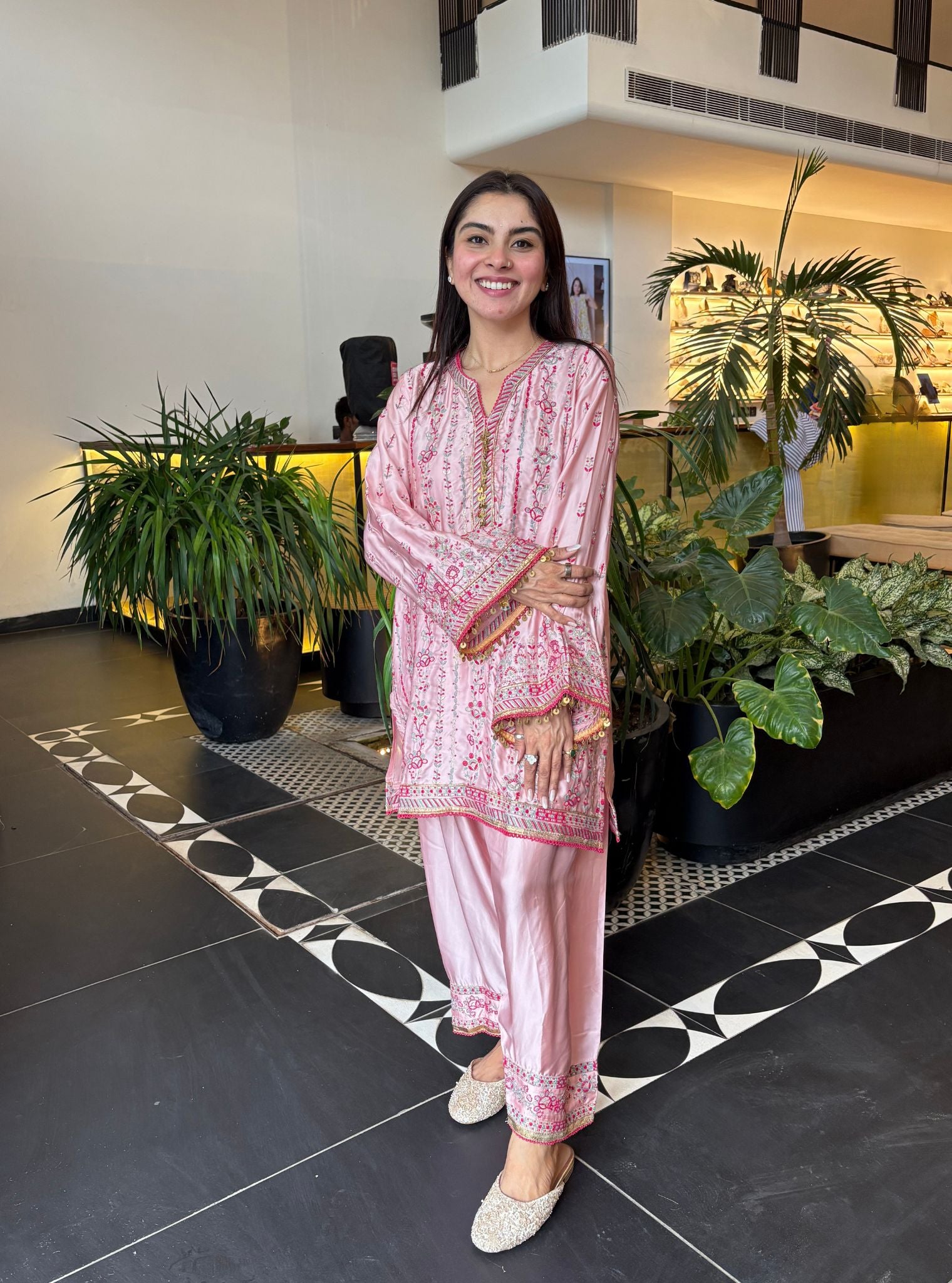 Pralika Bemberg Satin Pink Kurta Set