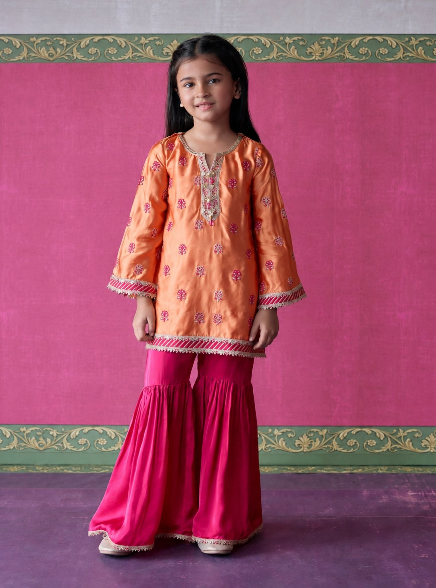 Tavi Cupro satin Orange Kurta set