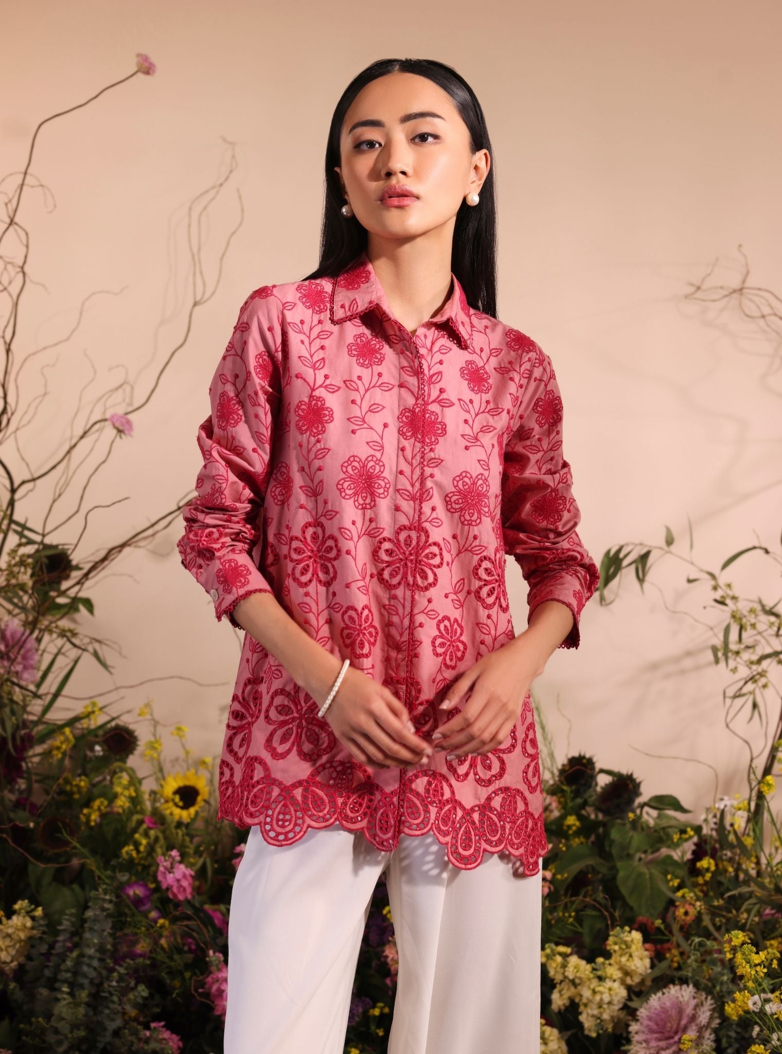 Mulmul Cotton Romy Salmon Pink Shirt