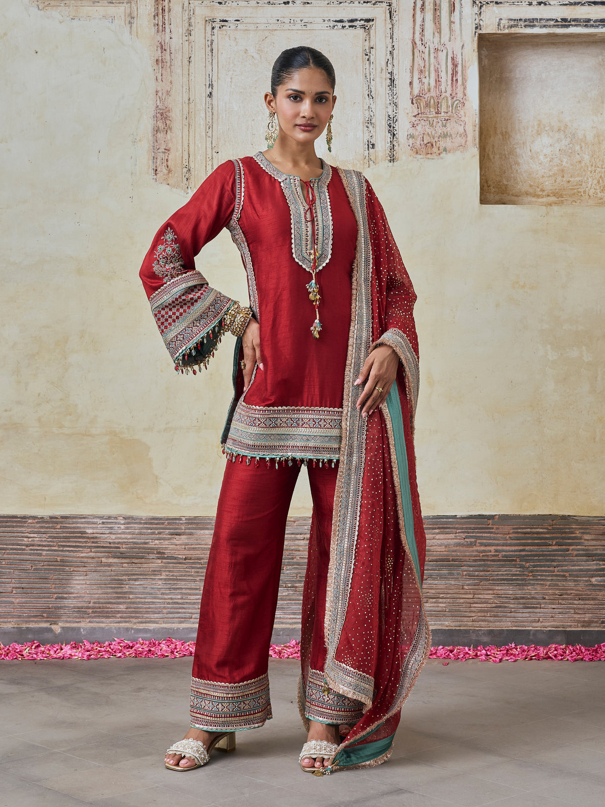Rimya Bemberg Raw Silk Red Kurta Set