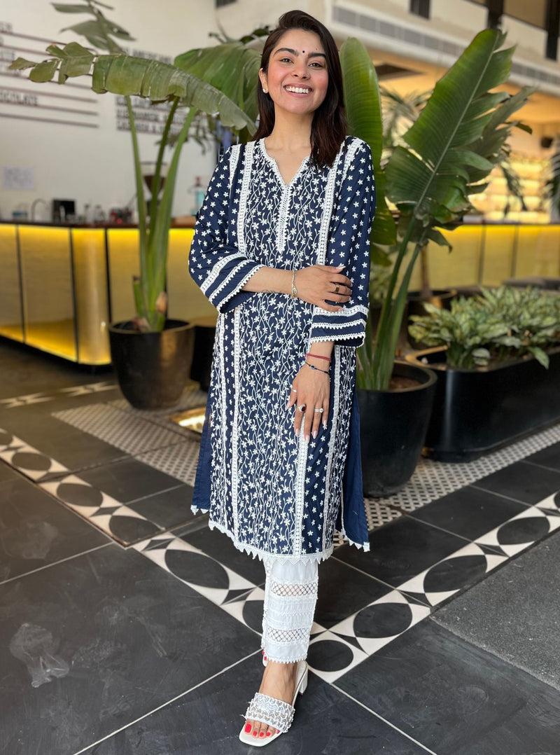 Mulmul Nariki Navy Dupatta