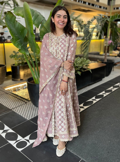 Eurielle Banarsi Green Anarkali Kurta Set