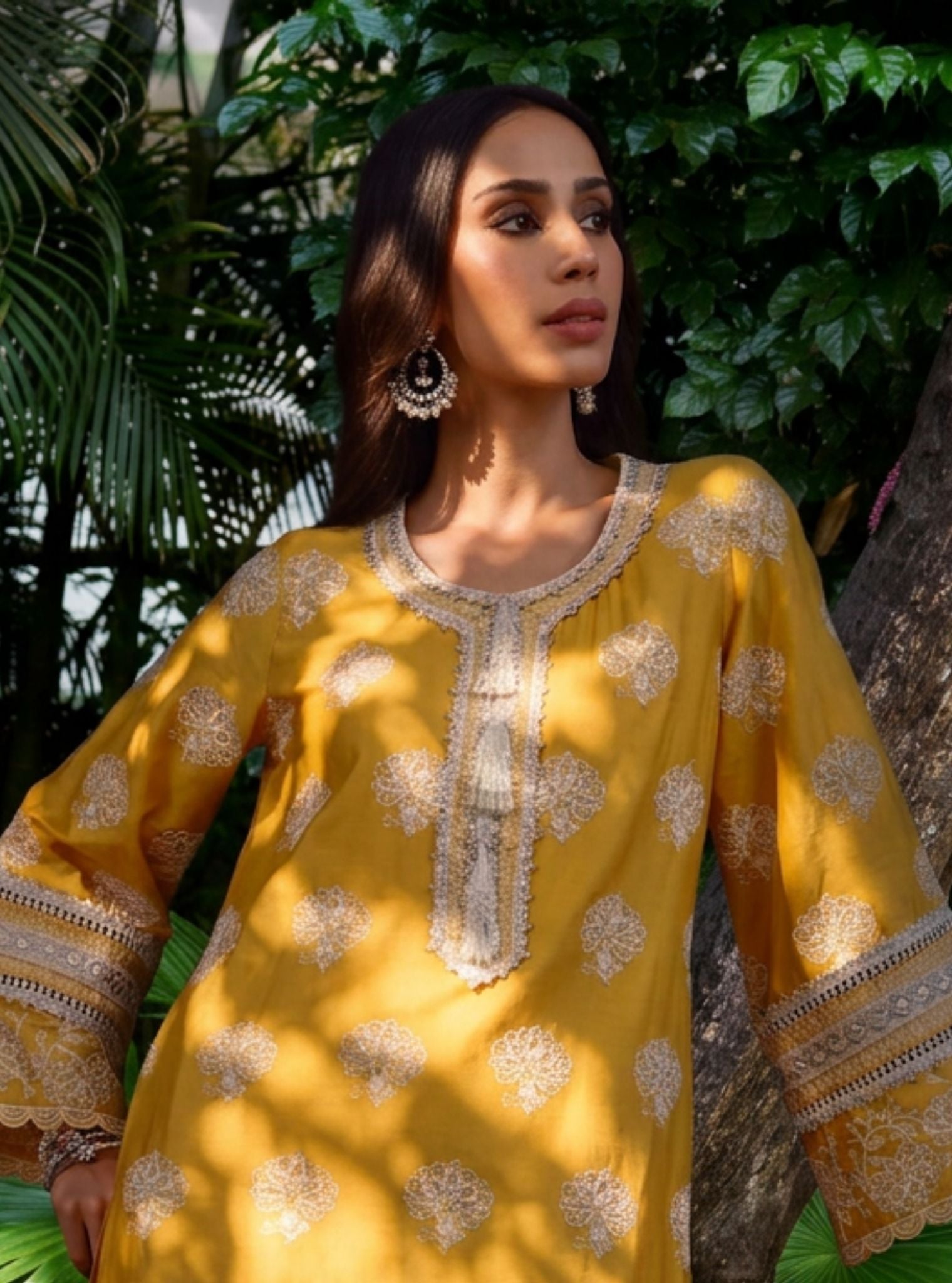 Reha Pima Satin Mustard Kurta Set