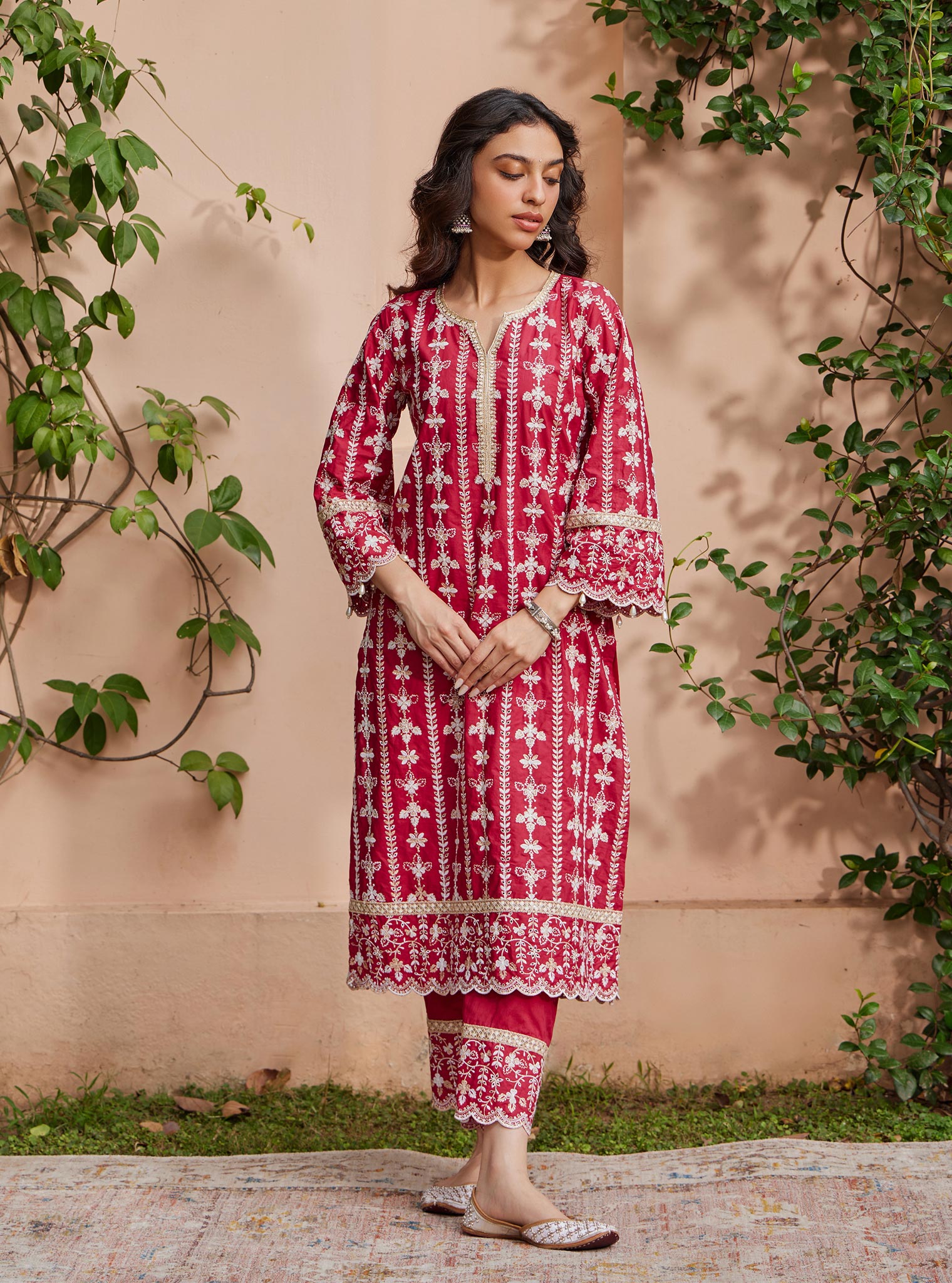 Mulmul Supima Cotton Purvayi Red Kurta