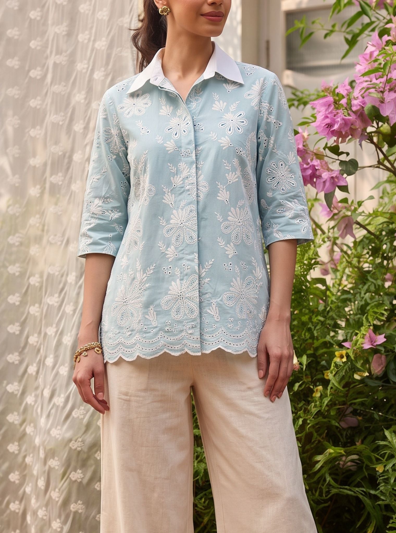 Chiara Supima Cotton Teal Blue Shirt