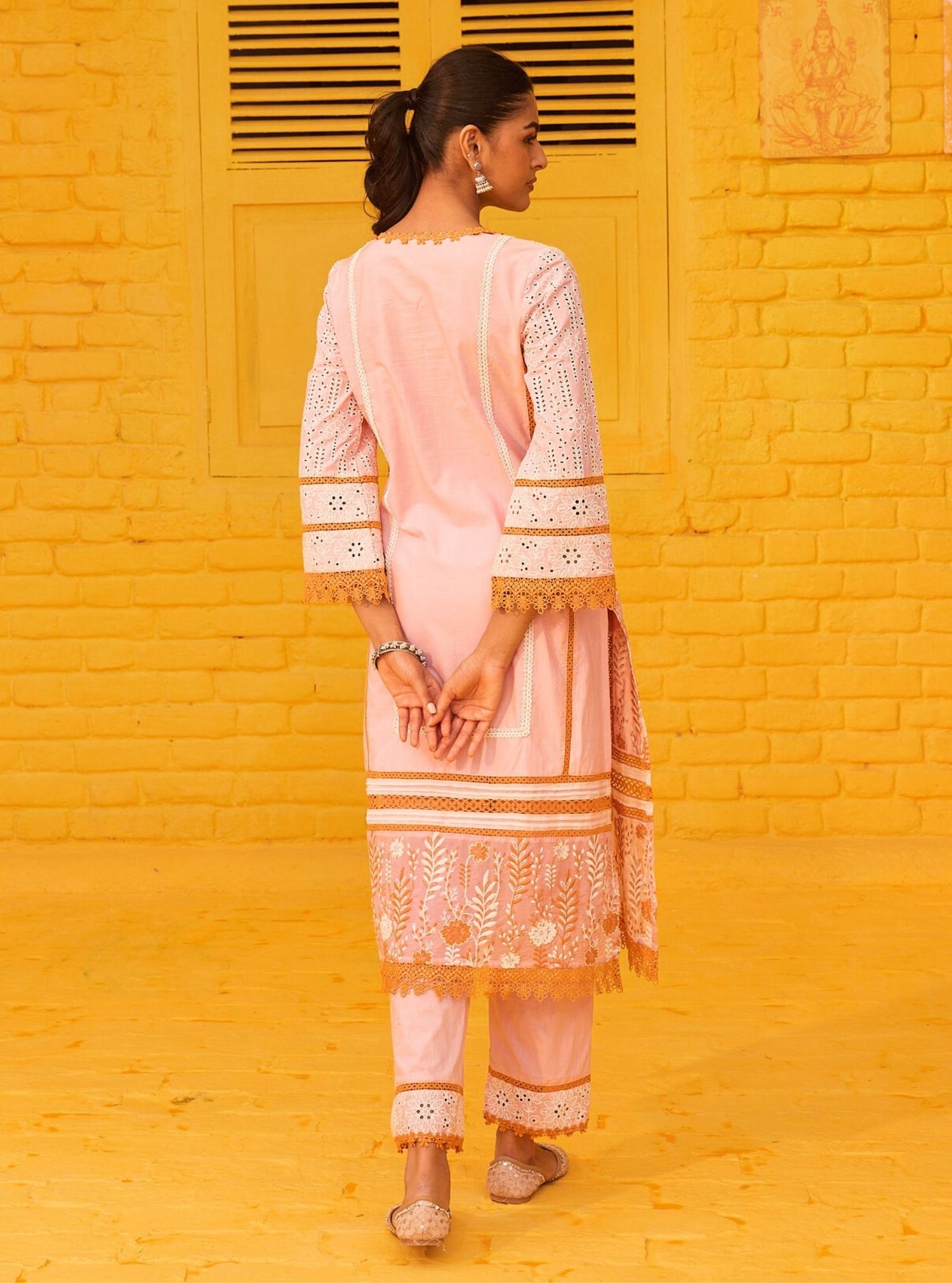 MULMUL SHARVIL PINK EMBROIDERED KURTA-PANT SET main image 0
