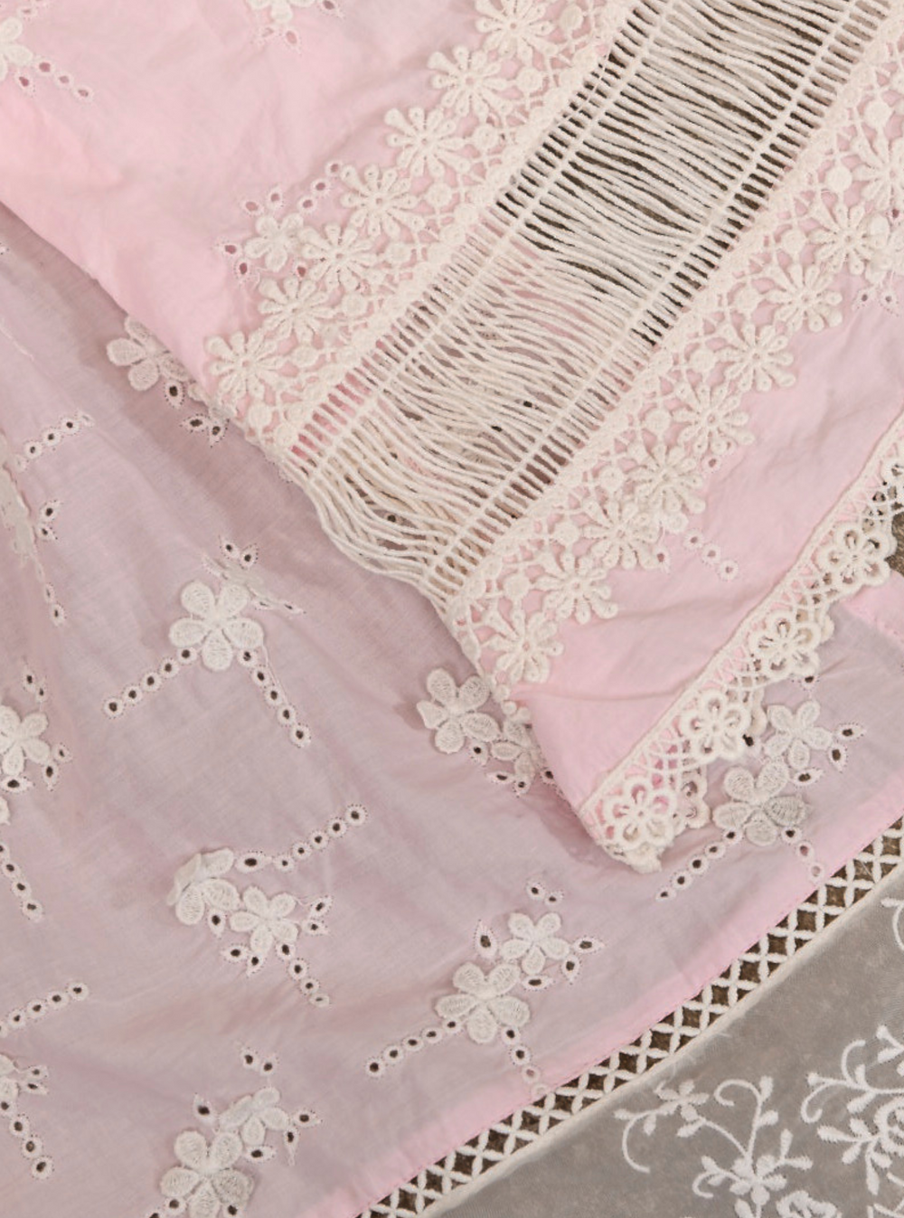Mulmul Supima Cotton Embroidered Organza Scallop White Pant main image 0