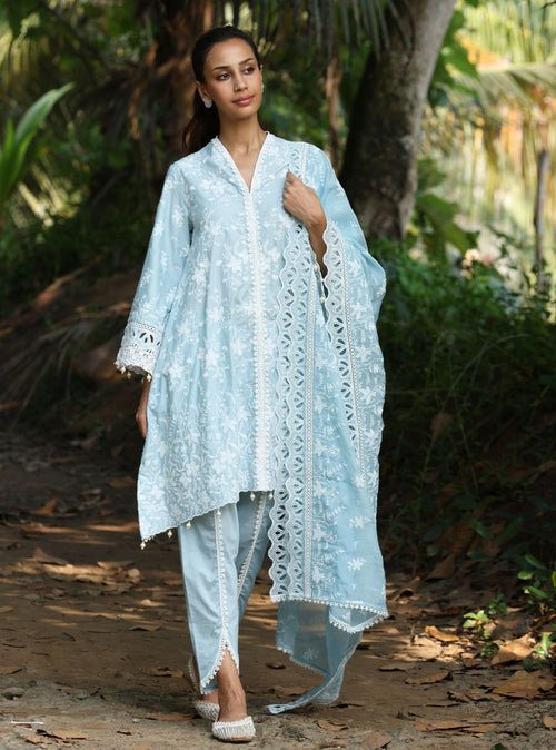 Mulmul Organza Aalaya Blue Dupatta main image 0