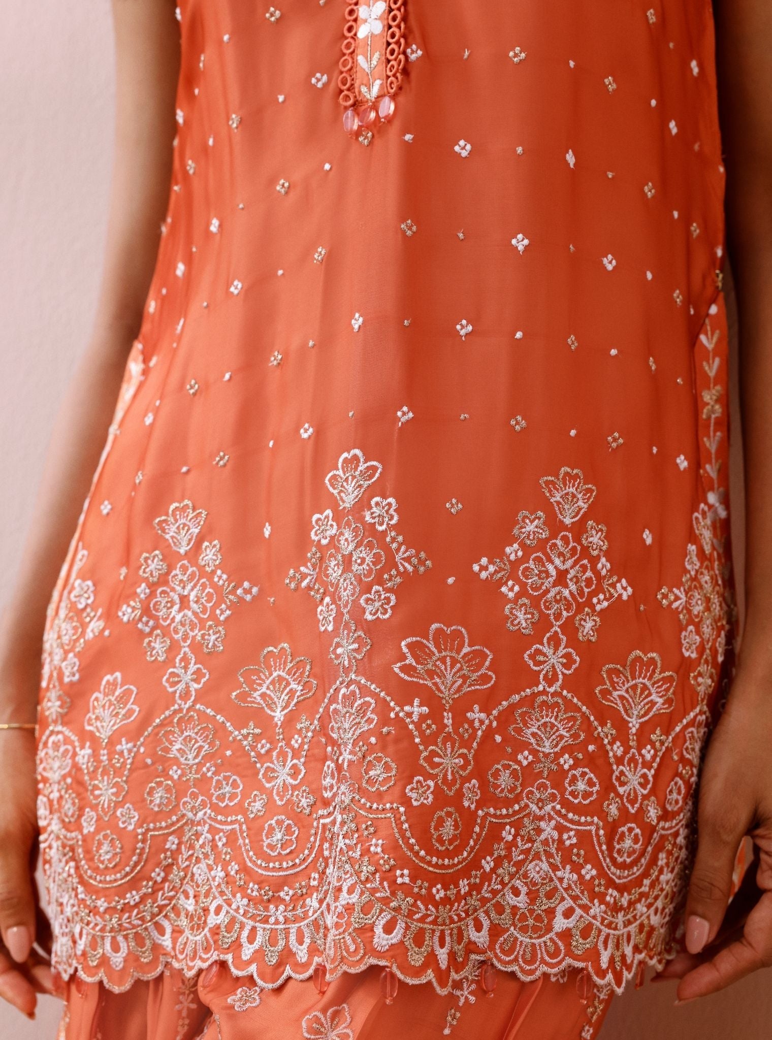 Novie Cupro Satin Orange Kurta Set
