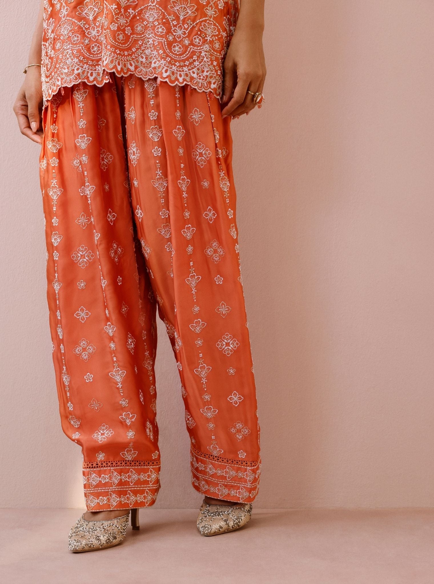 Novie Cupro Satin Orange Kurta Set