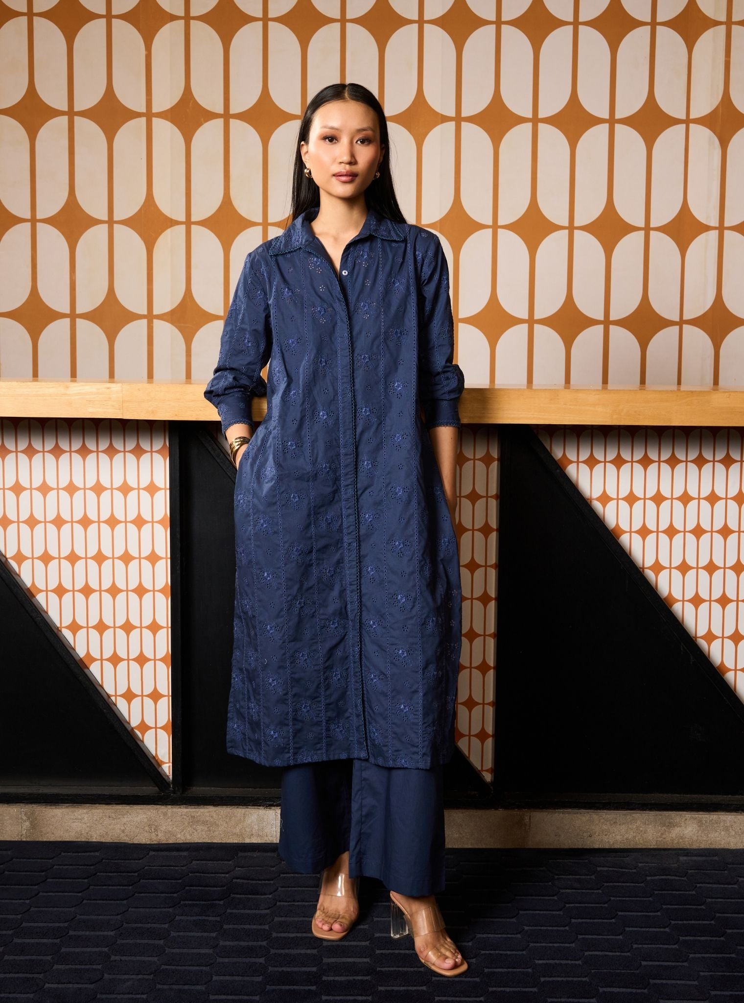 Zareenah Cotton Navy Kurta Shirt Set