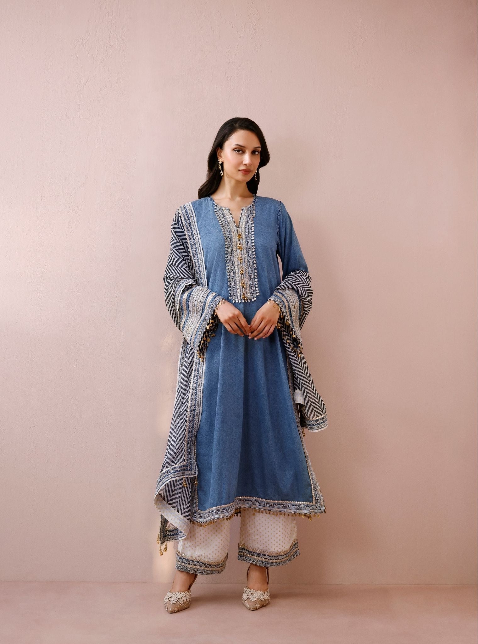 Samvi Denim Long Kurta Set