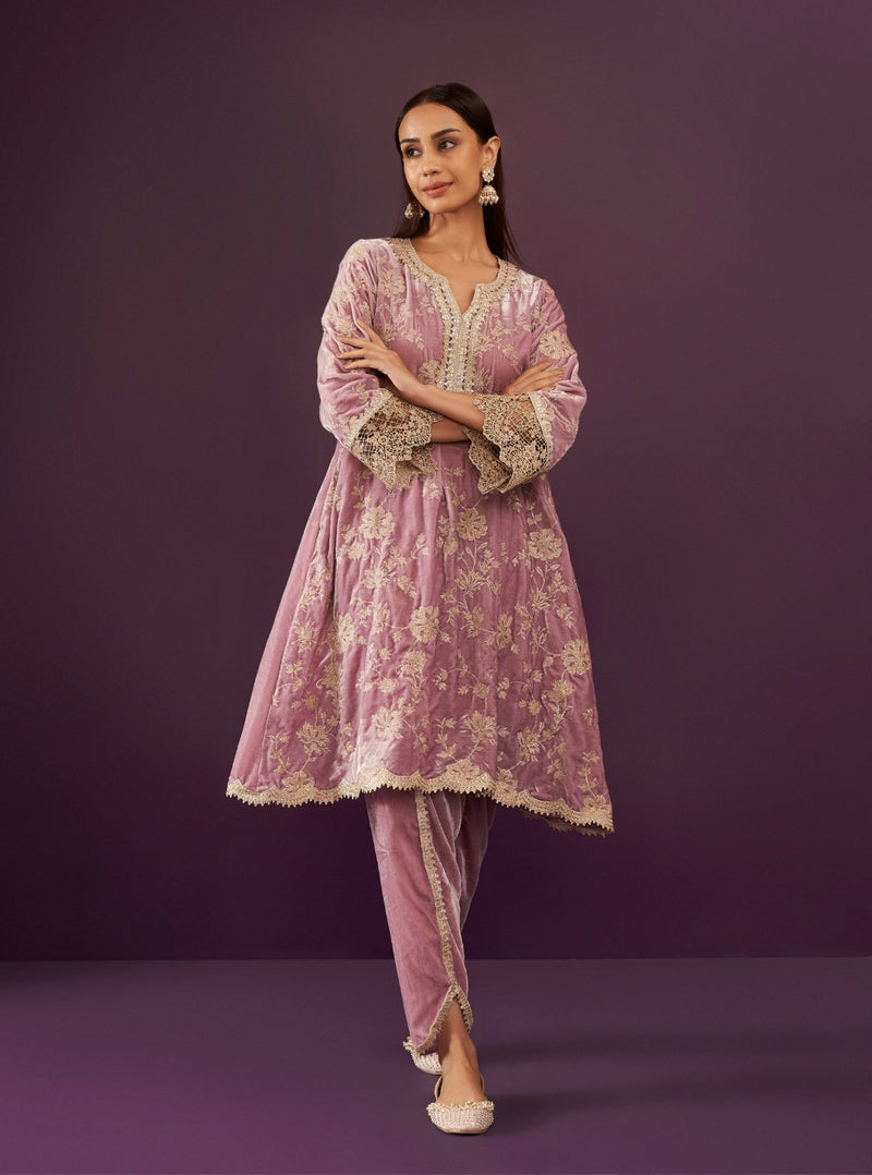 Malia Velvet Lilac Kurta Set