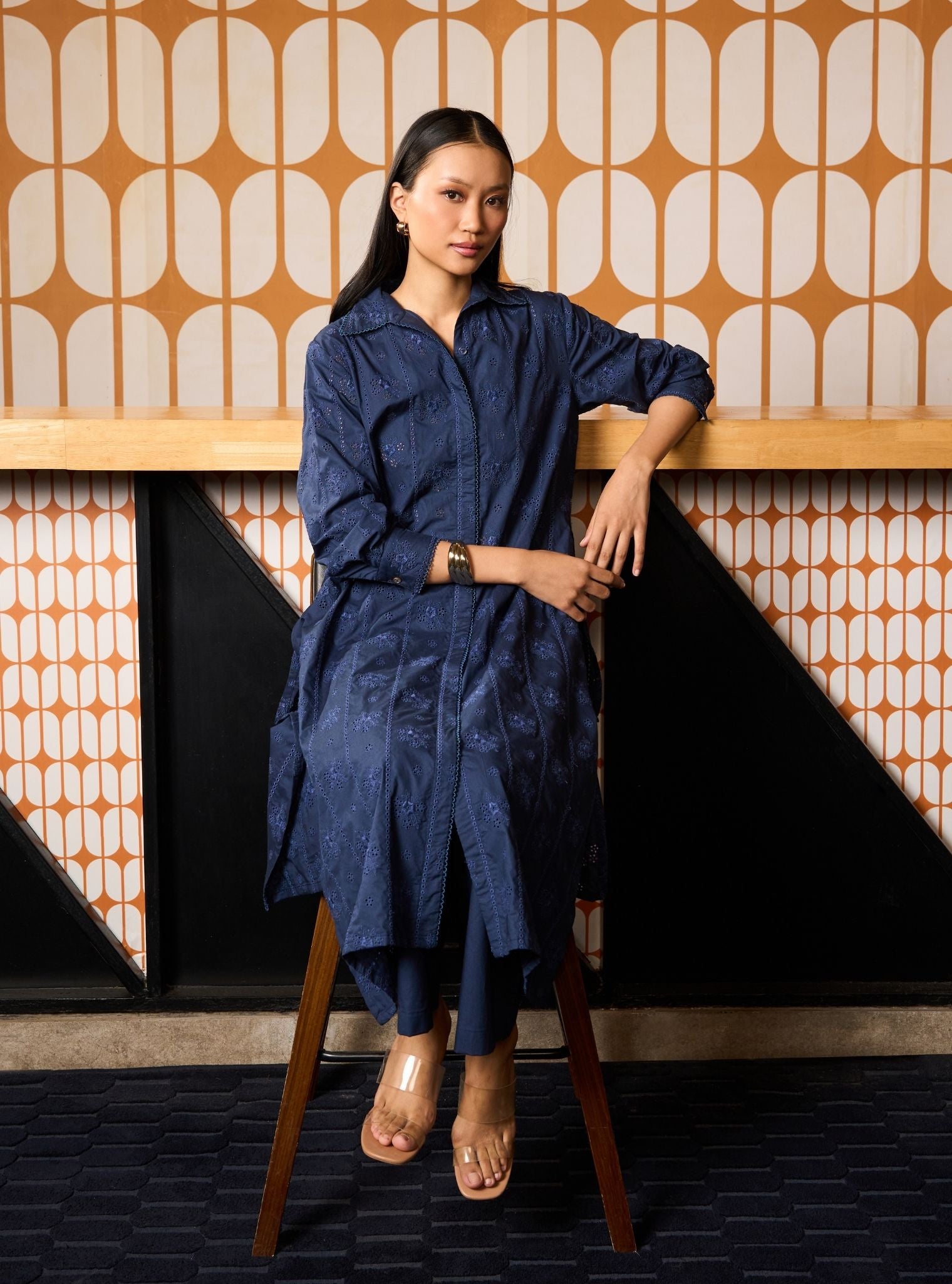 Zareenah Cotton Navy Kurta Shirt Set