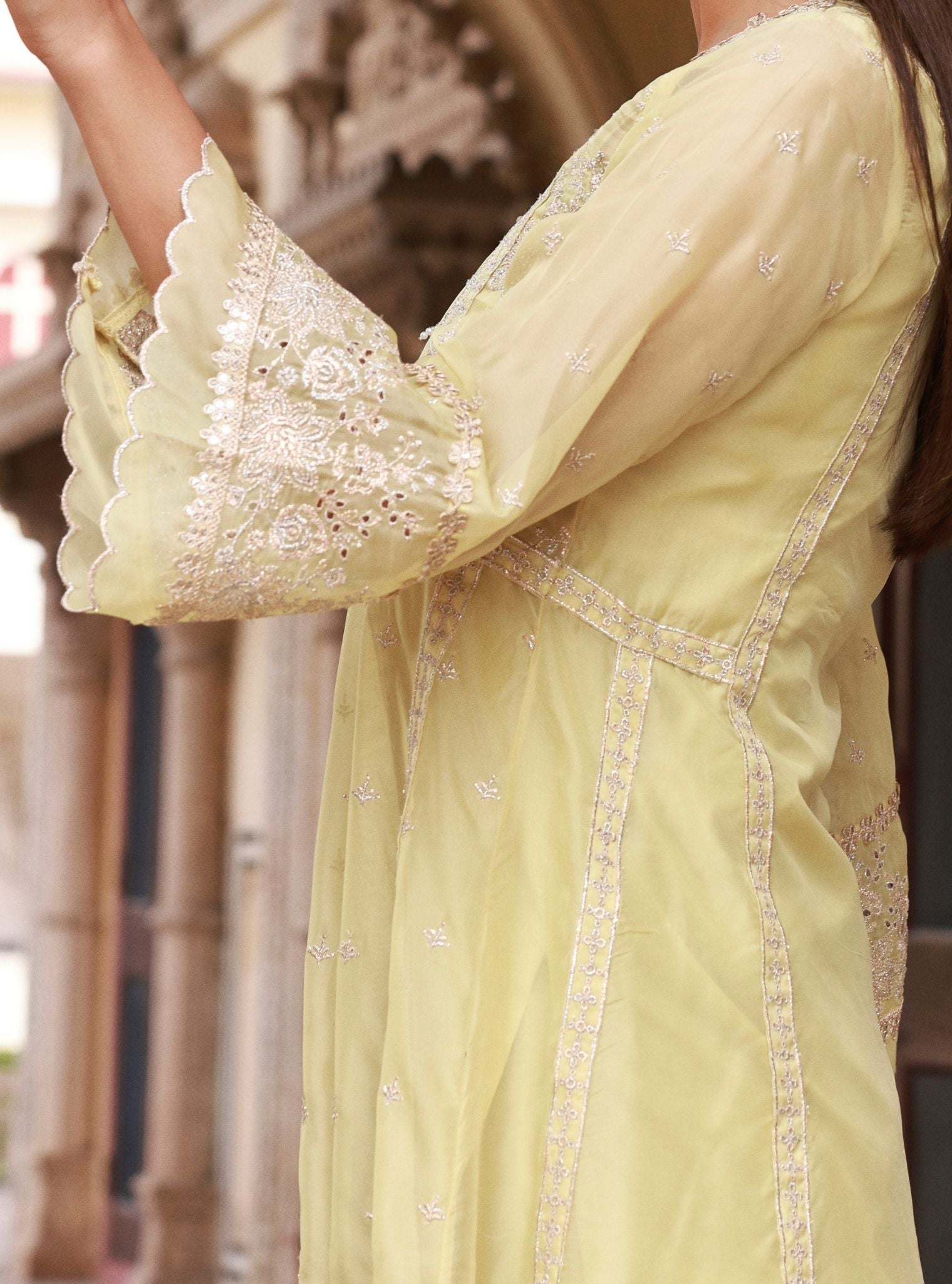 Elusha Lime Organza Kurta Set