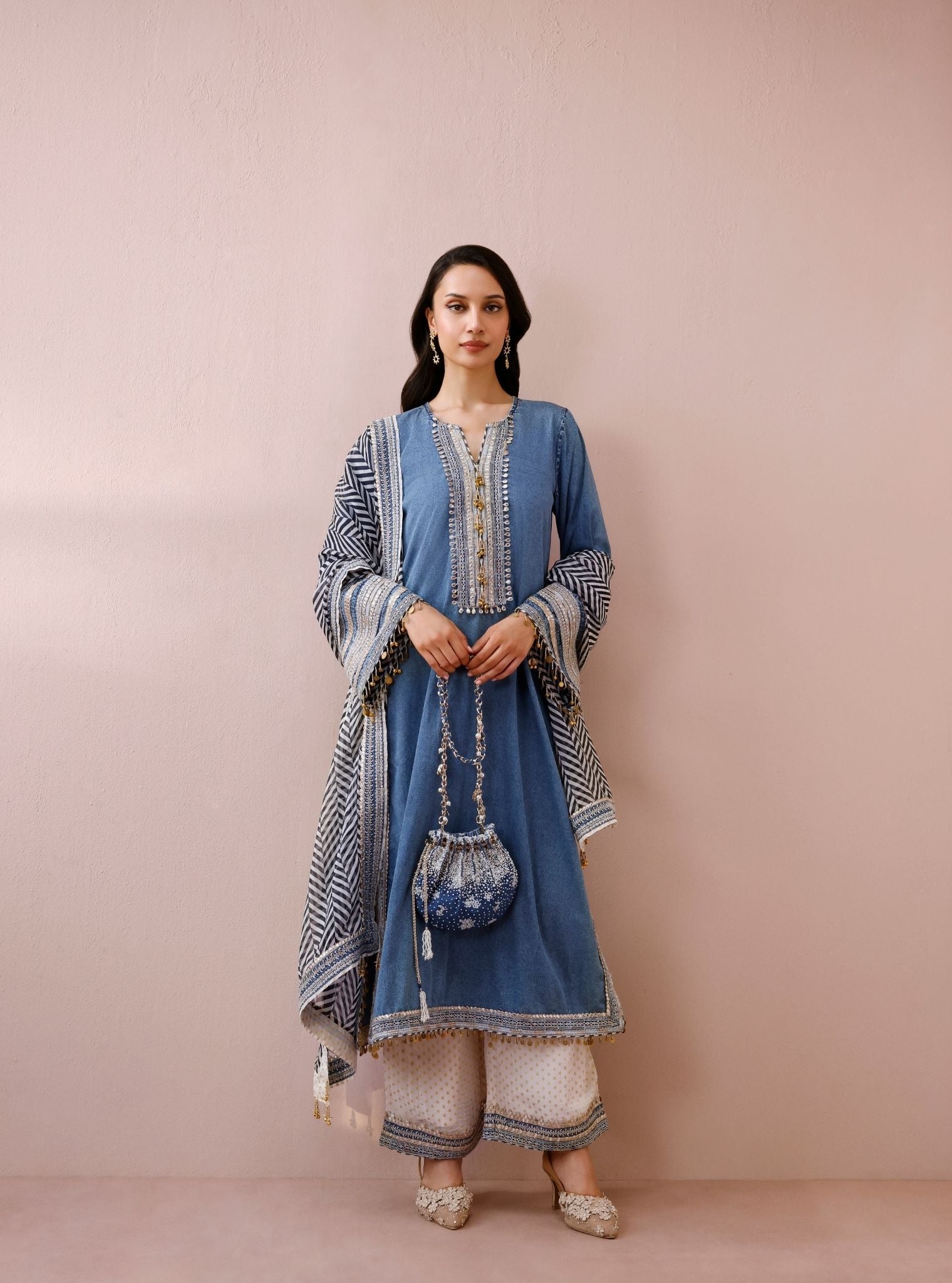 Samvi Denim Long Kurta Set