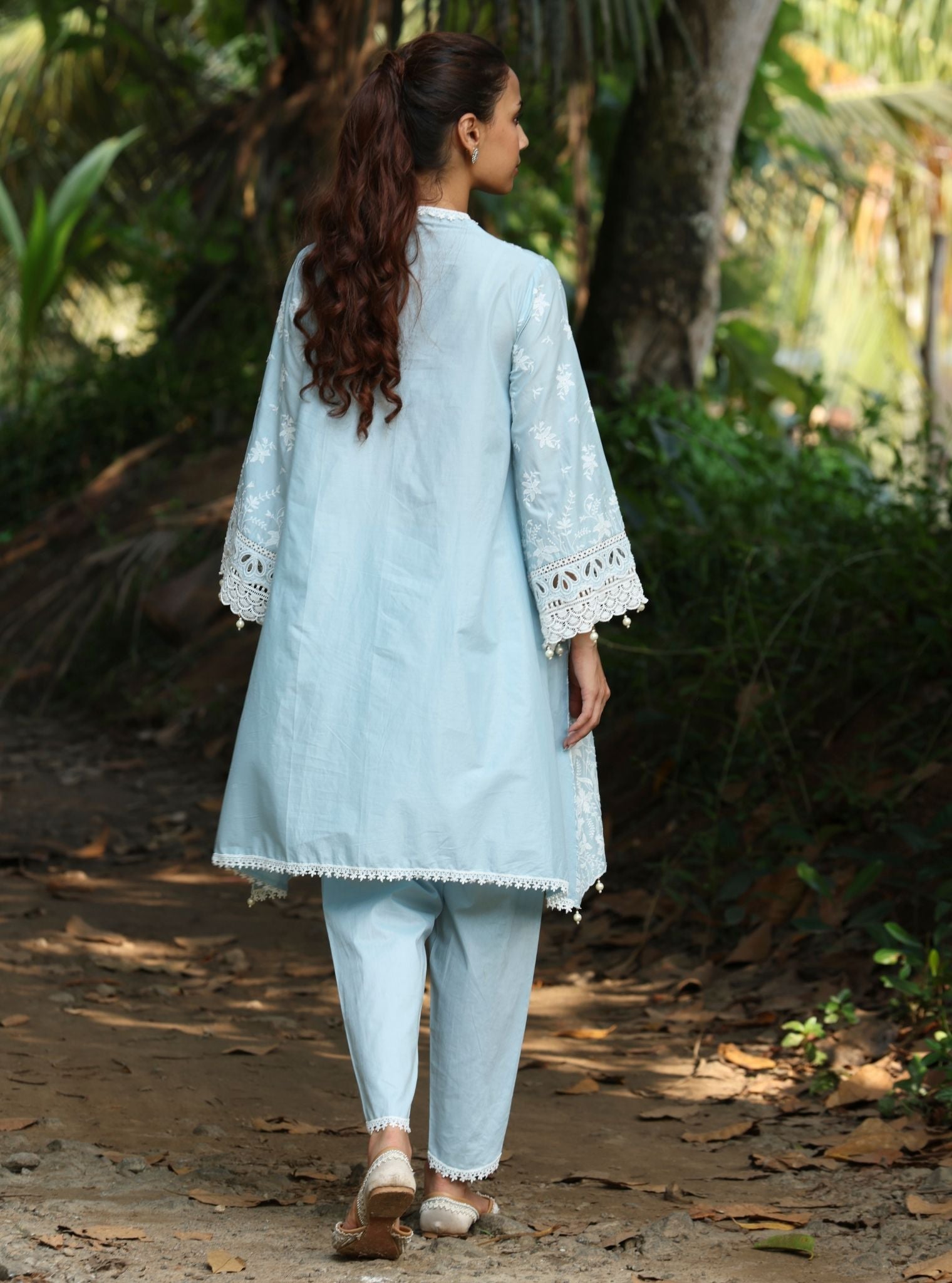 Mulmul Cotton Aalaya Blue Kurta With Mulmul Cotton Aalaya Blue Dhoti Pant