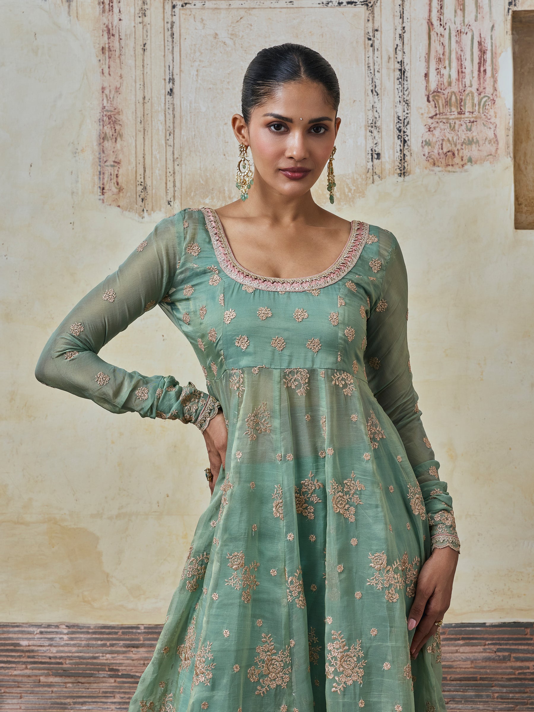 Dhwani Lurex Organza Teal Blue Anarkali Set