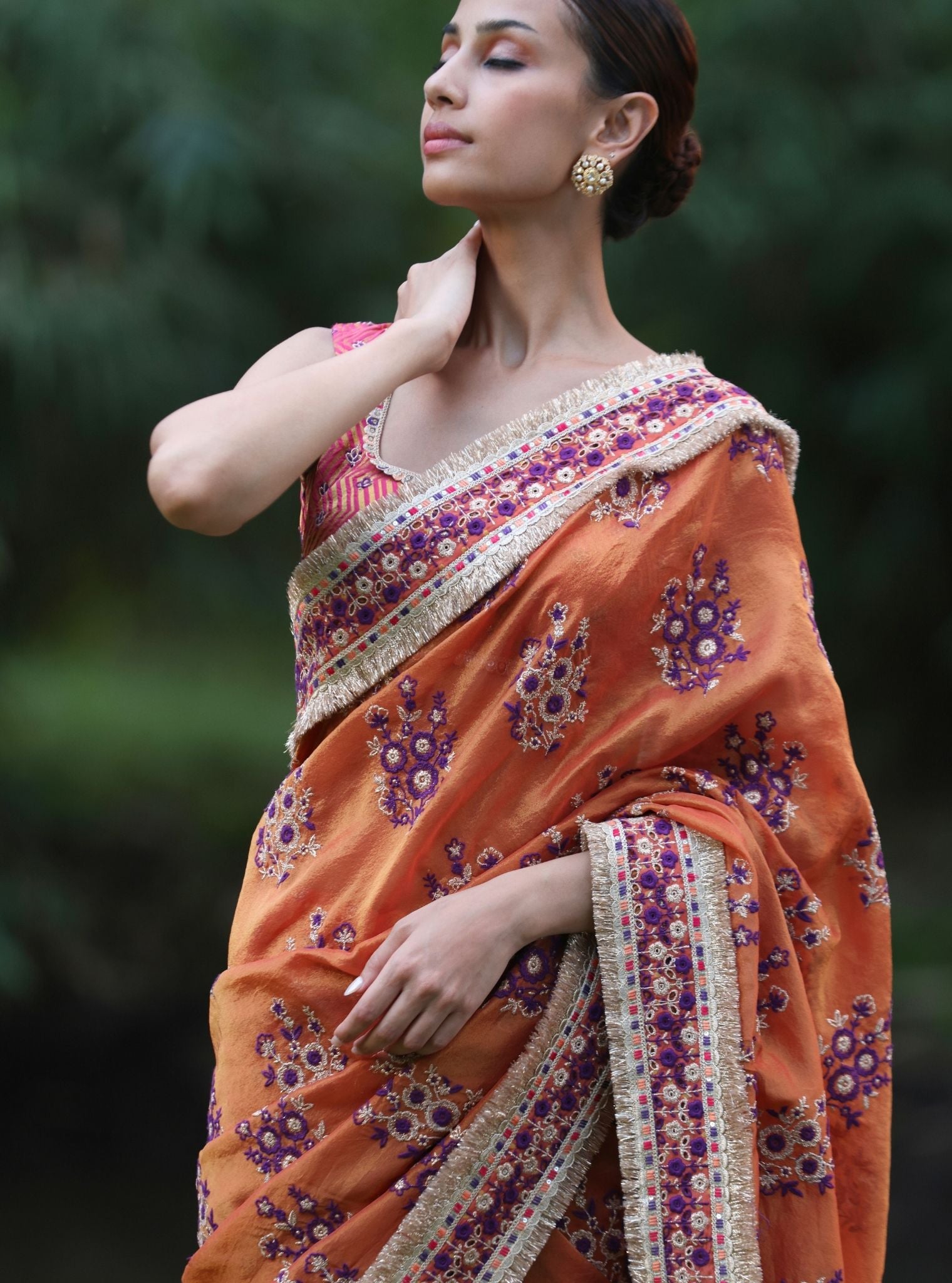 Mulmul Lurex Organza + Banarsi Mohra Orange Saree