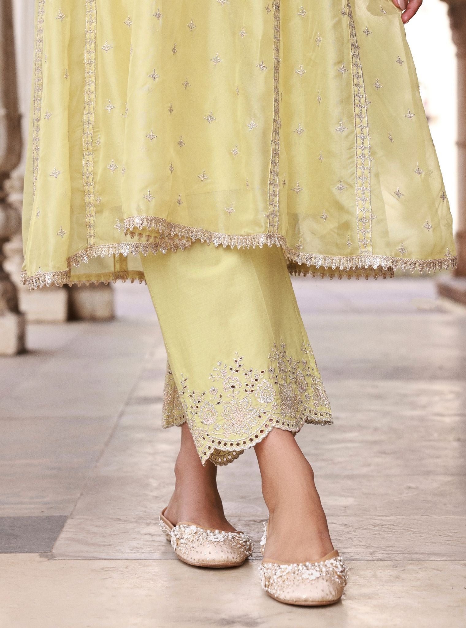 Elusha Lime Organza Kurta Set
