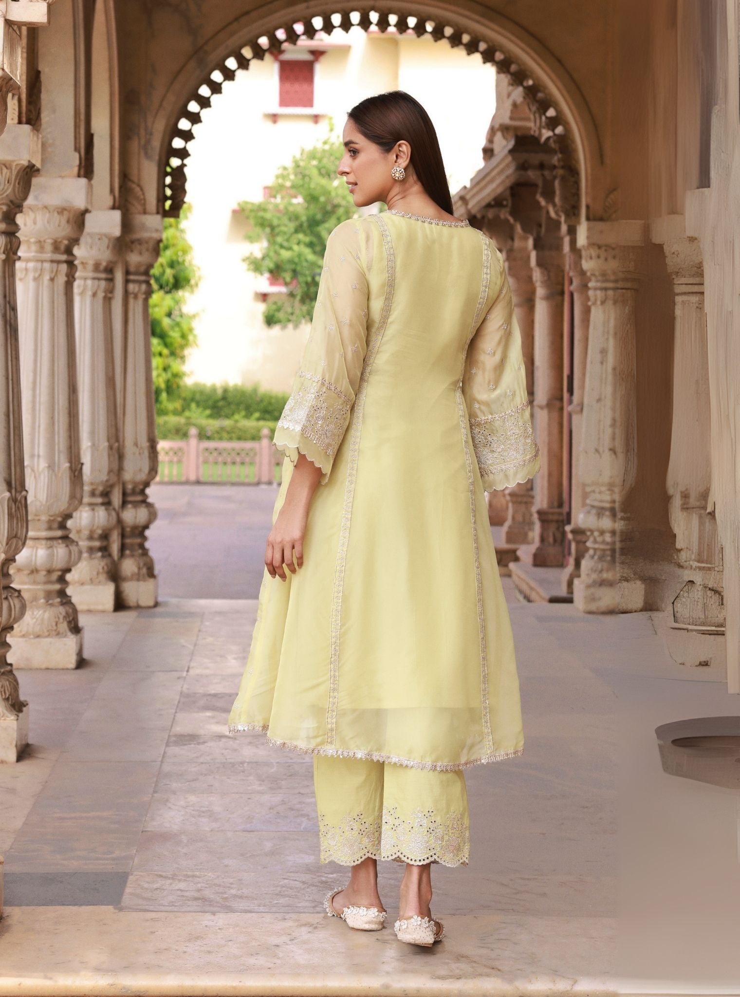 Elusha Lime Organza Kurta Set