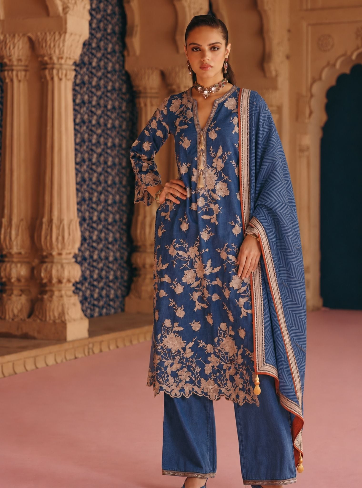 Reet Denim Long Kurta Set