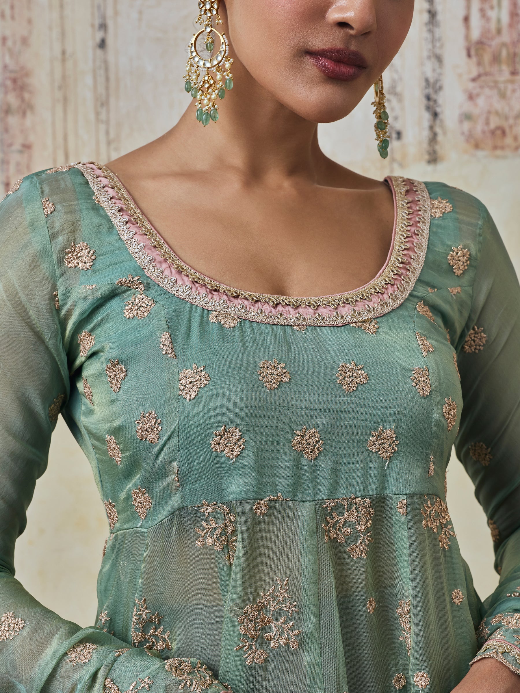 Dhwani Lurex Organza Teal Blue Anarkali Set