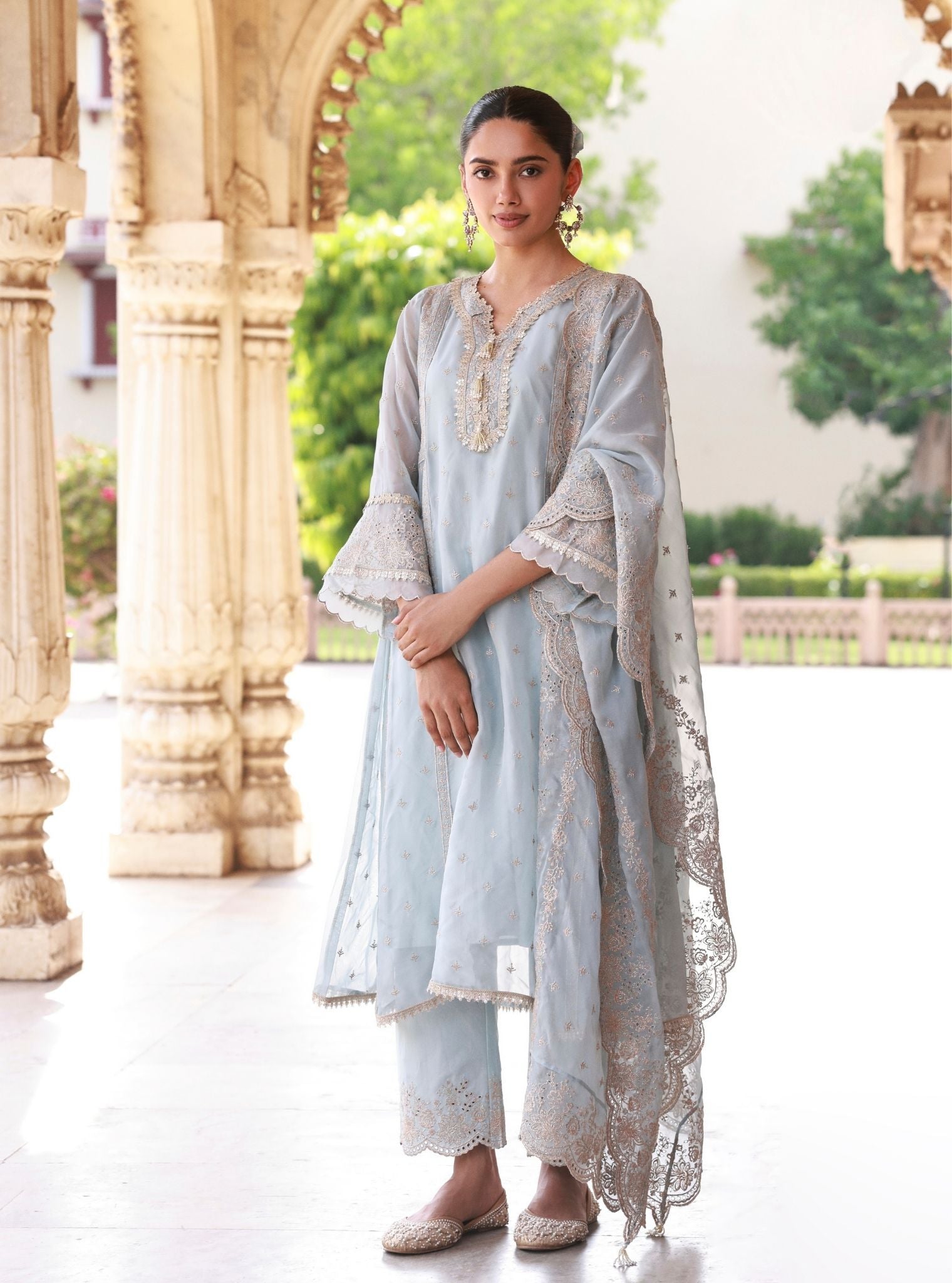 Elusha Light Blue Organza Kurta Set