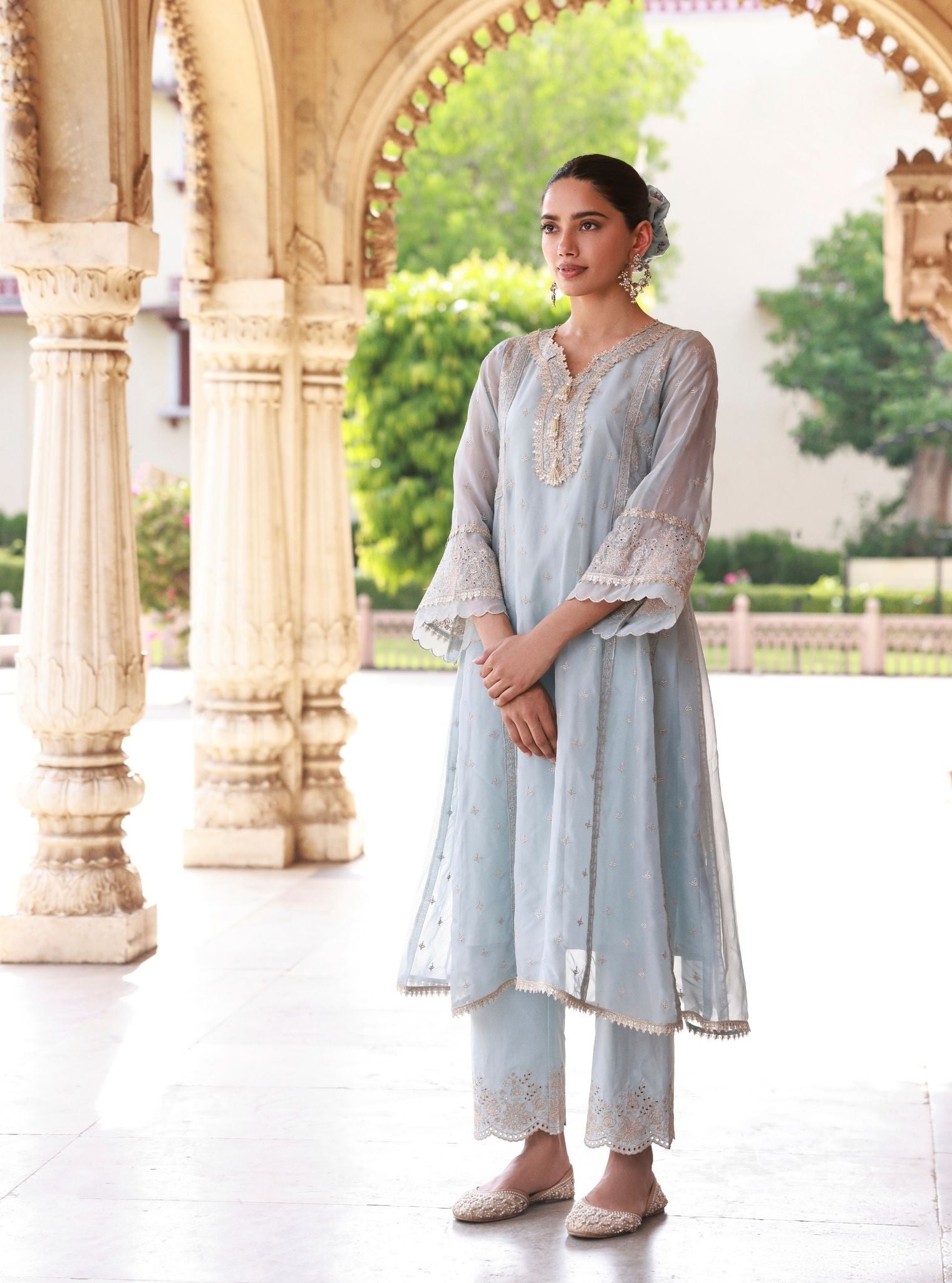 Elusha Light Blue Organza Kurta Set