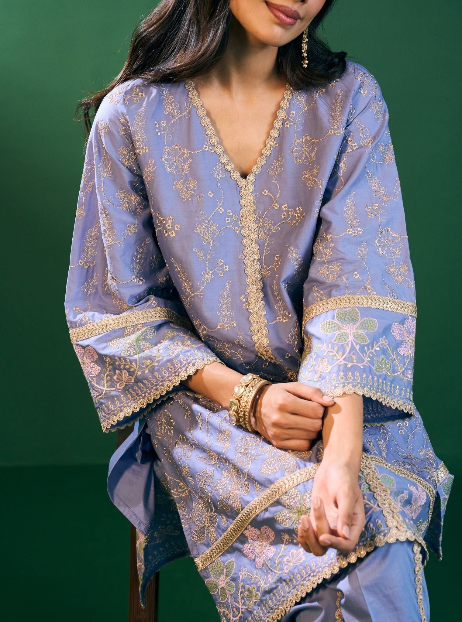 Rina Supima Cotton Steel Blue Kurta Set