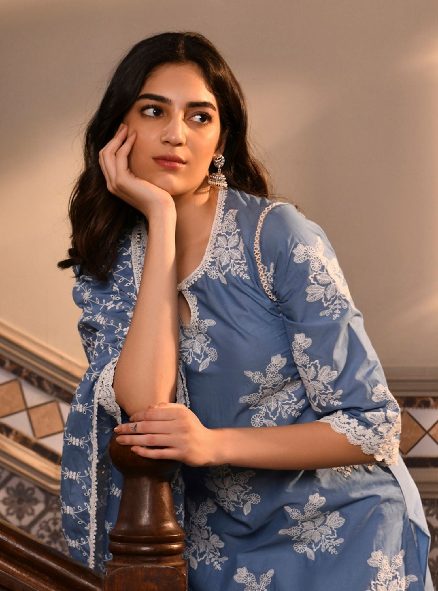 Mulmul Cotton Ayda Denim Kurta