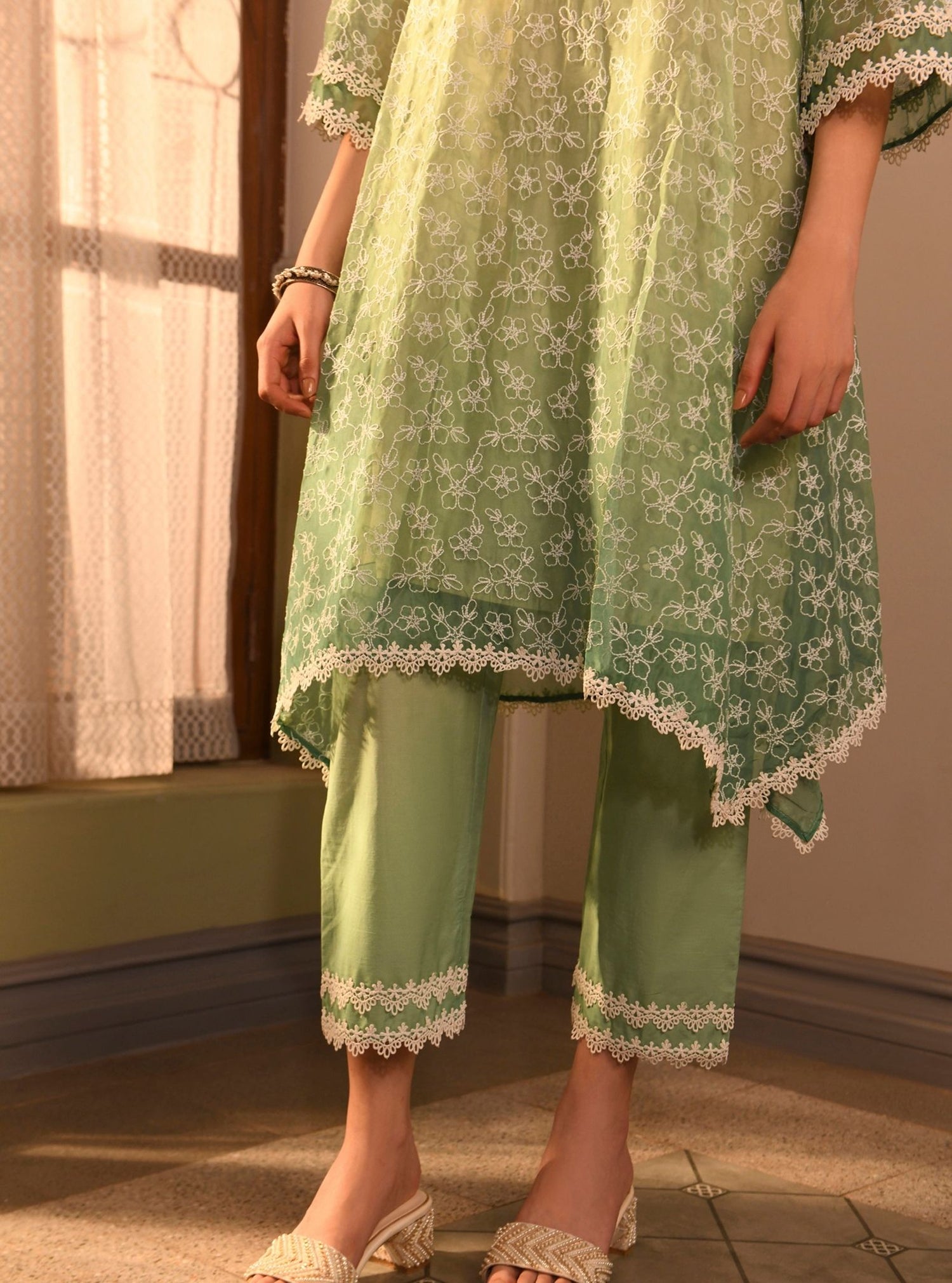 Mulmul Organza Nair Light Green Dupatta main image 1