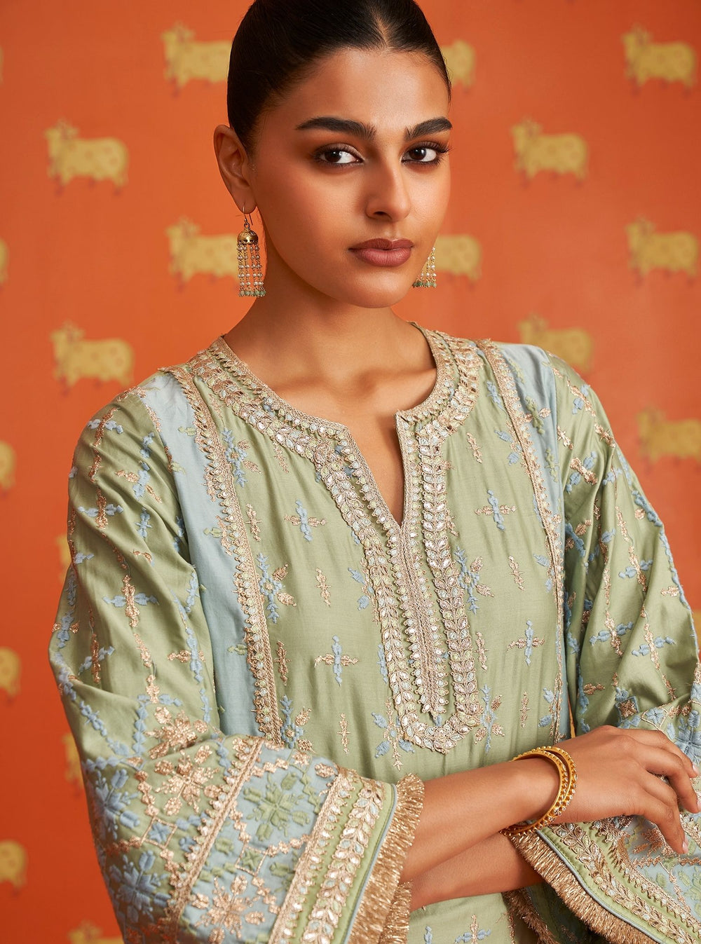 Calita Pima Satin Green Kurta Set main image 0