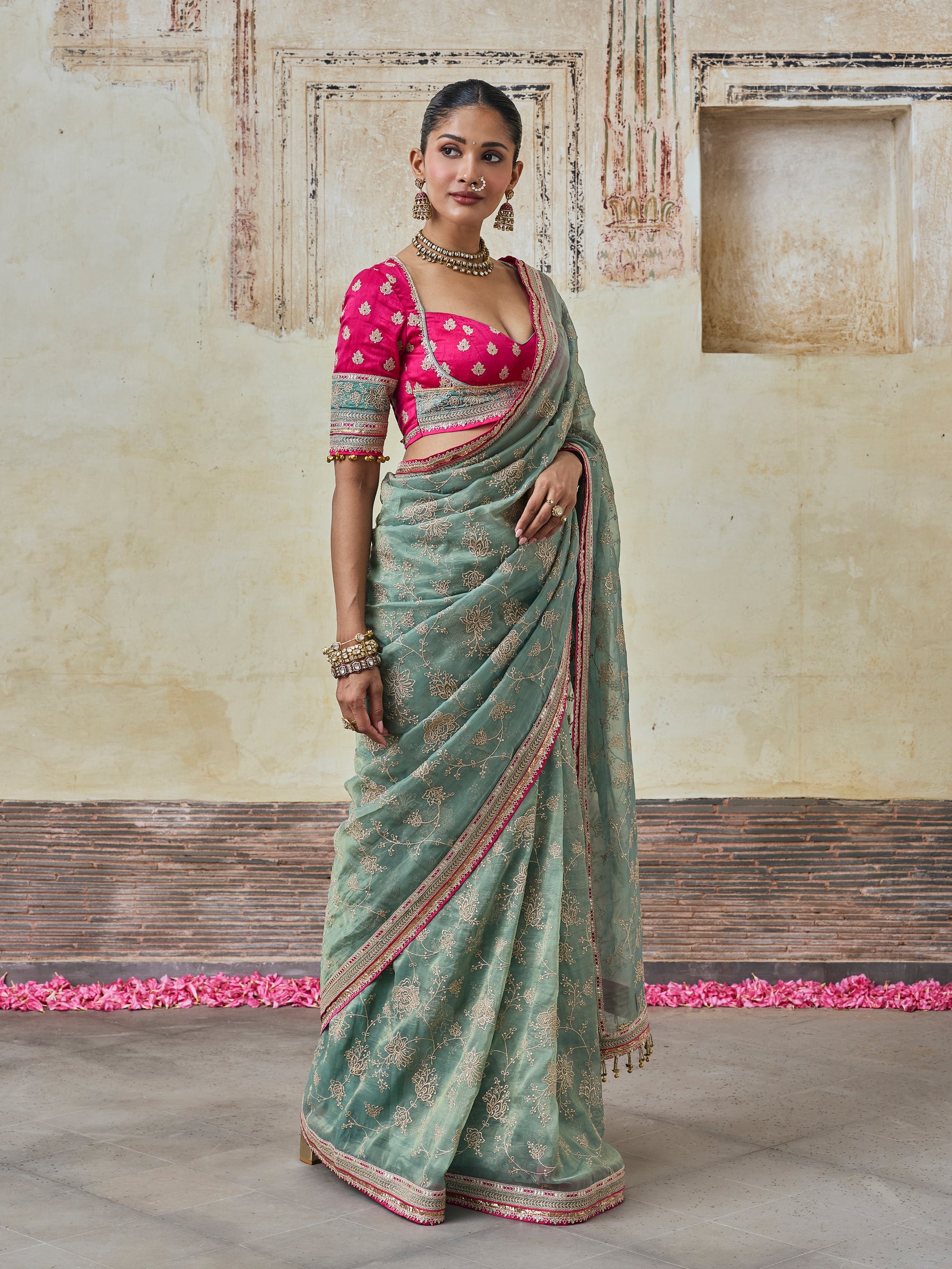 Parthi Lurex Organza Teal Blue Saree