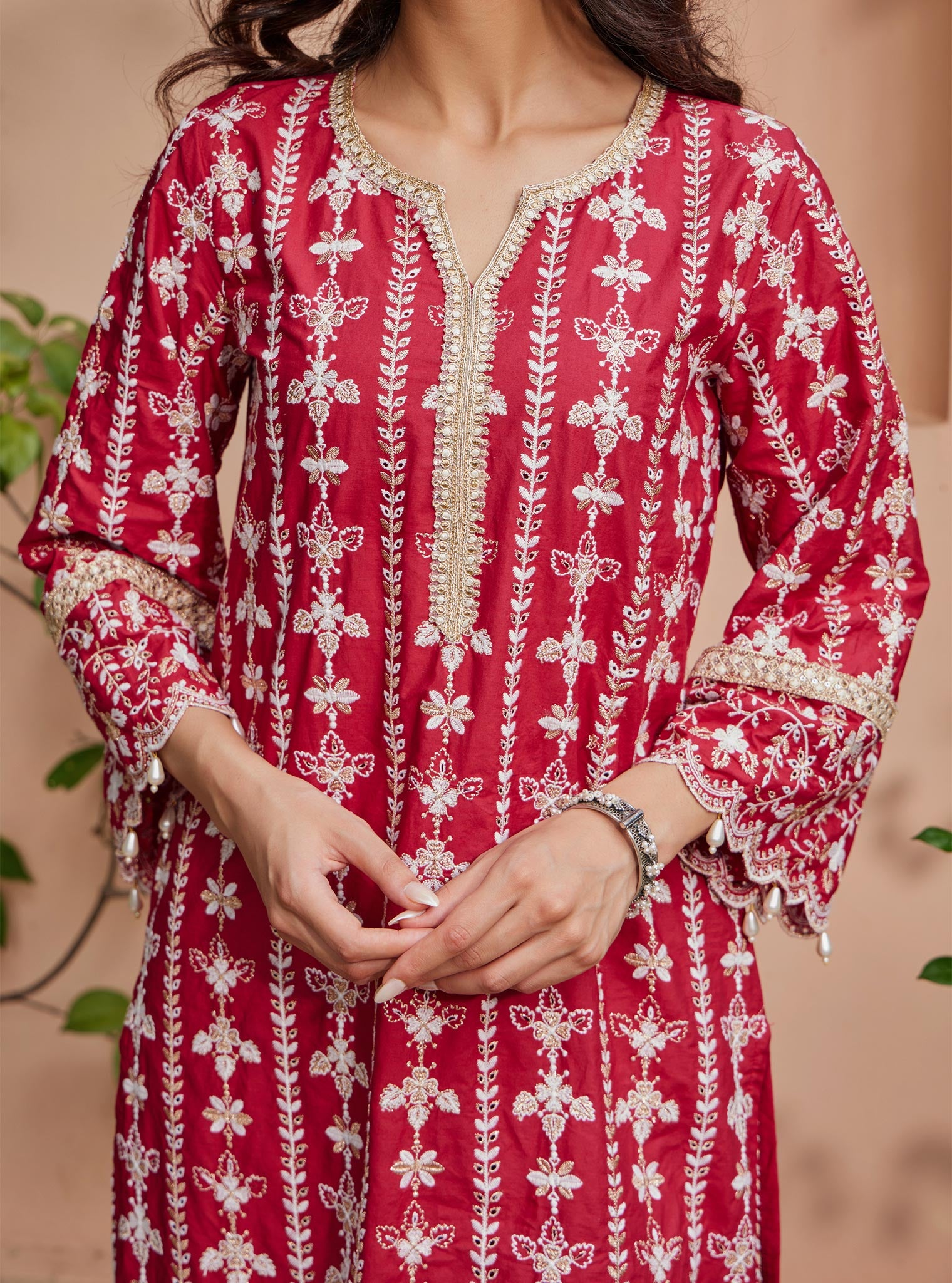 Mulmul Supima Cotton Purvayi Red Kurta