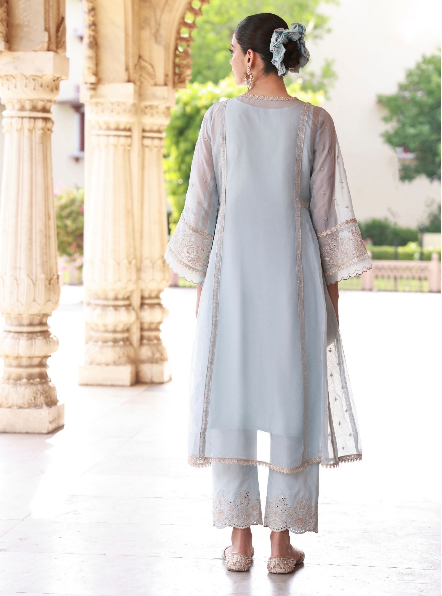 Elusha Light Blue Organza Kurta Set