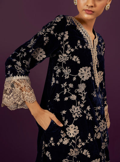 Imani Velvet Navy Kurta Set