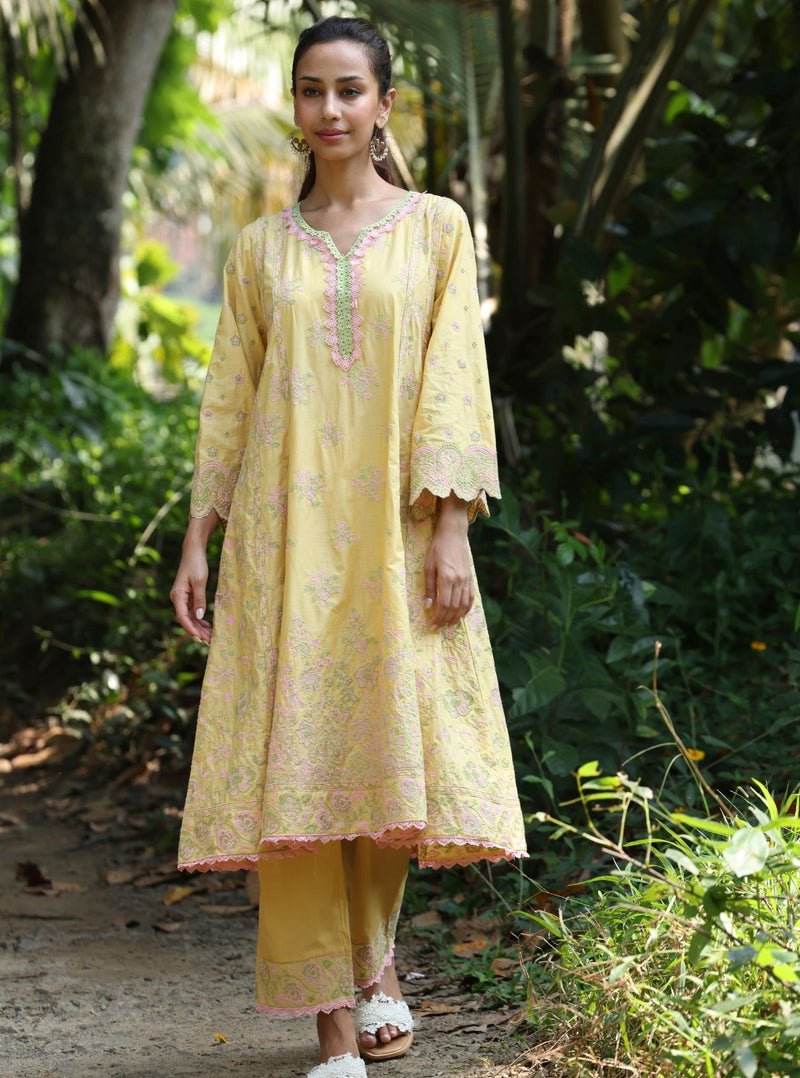Mulmul Supima Cotton Ayla Anarkali Off White Kurta main image 1