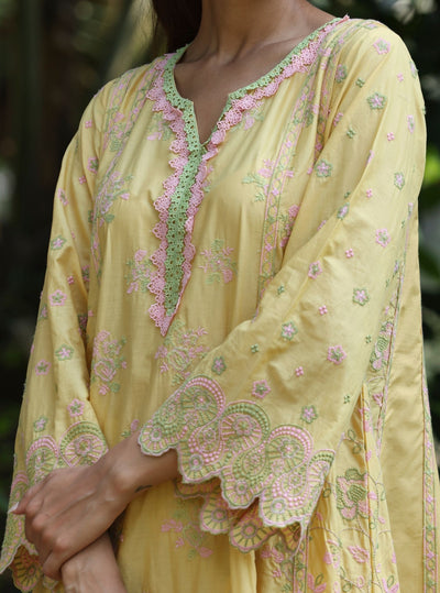 Mulmul Supima Cotton Syari Yellow Kurta