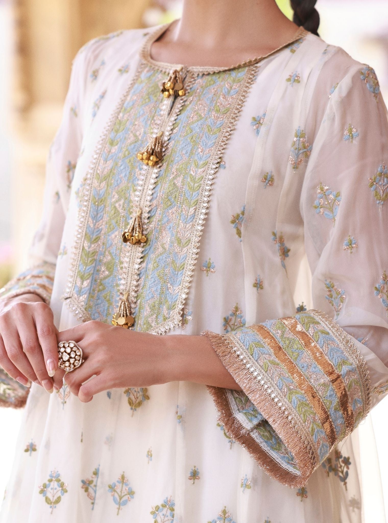 Janaya Off White Organza Anarkali Set